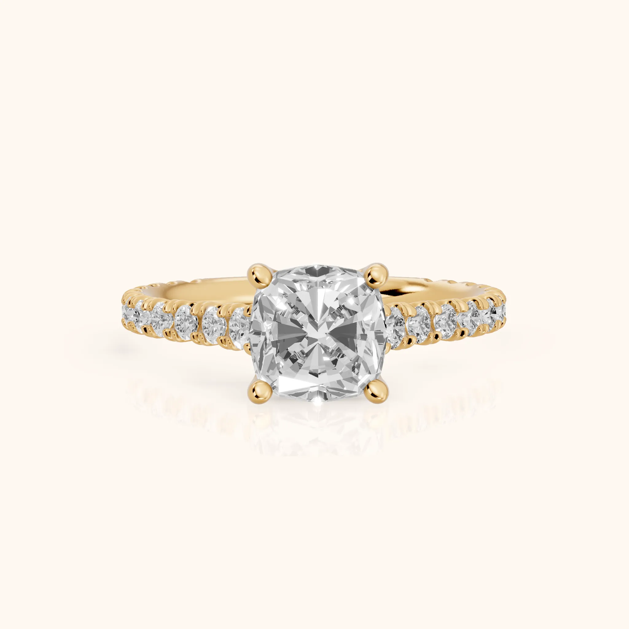 Una Cathedral Pavé Cushion Diamond Engagement Ring in Yellow Gold — view 1