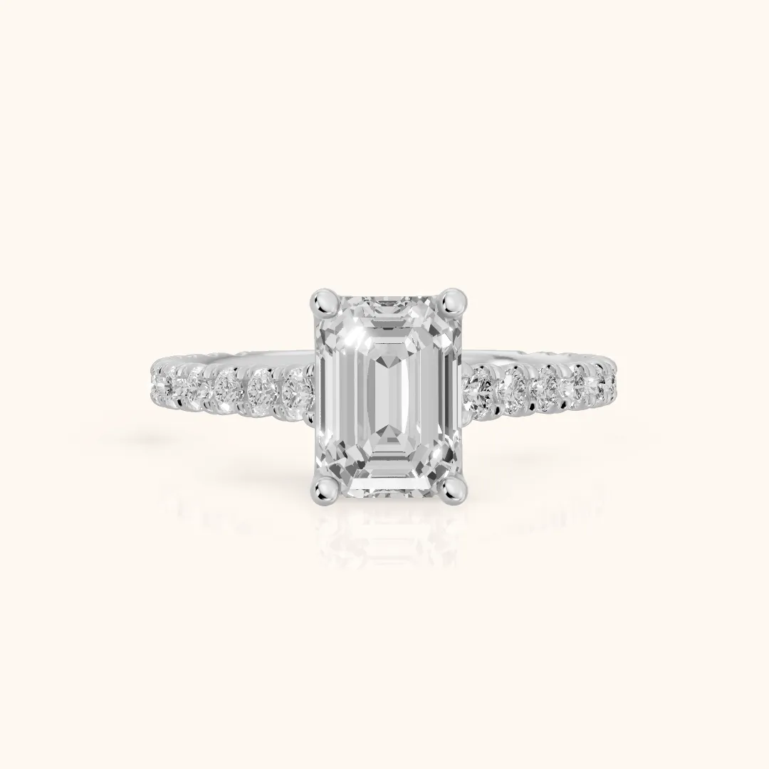 Una Cathedral Pavé Emerald Diamond Engagement Ring in White Gold — view 2