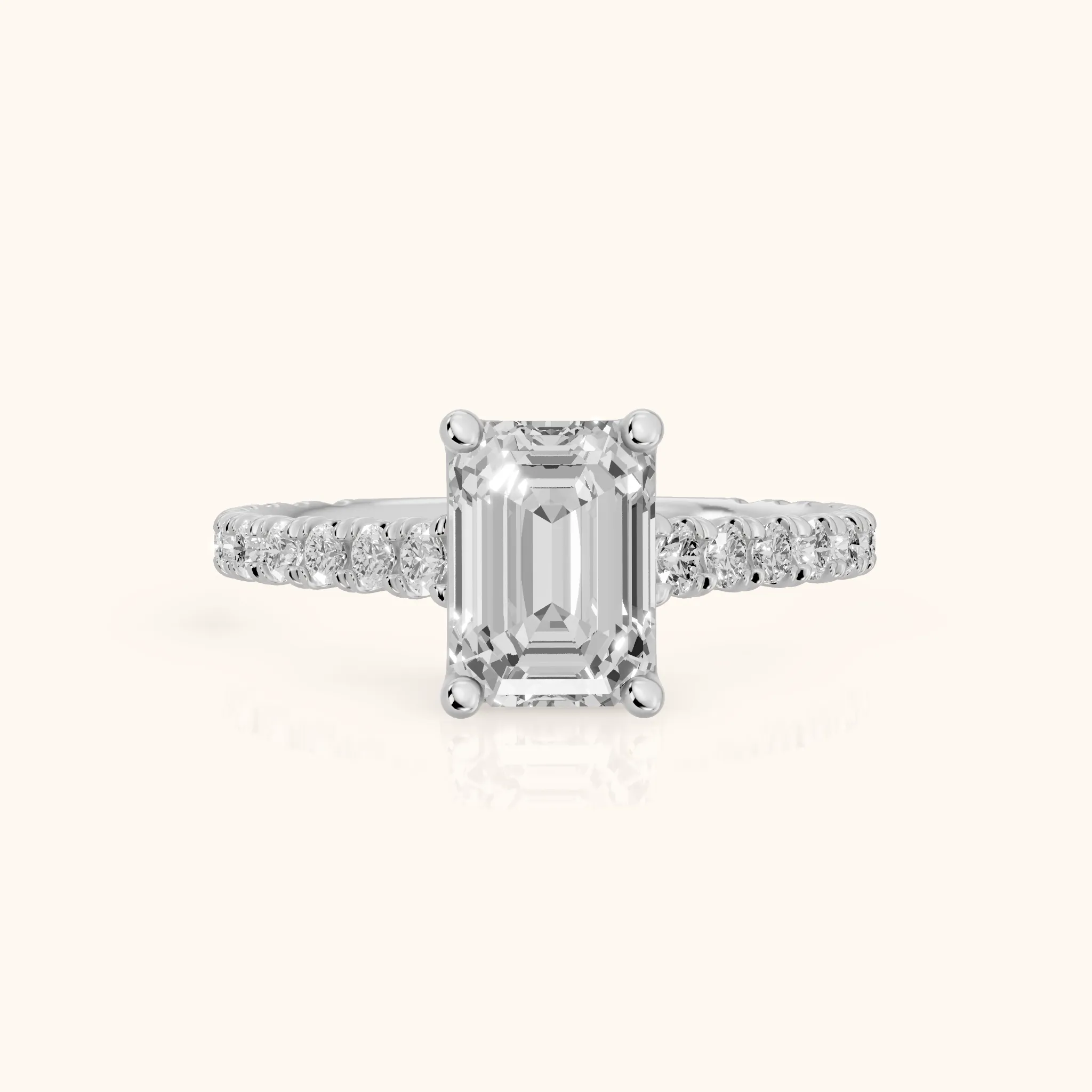 Una Cathedral Pavé Emerald Diamond Engagement Ring in White Gold — view 1