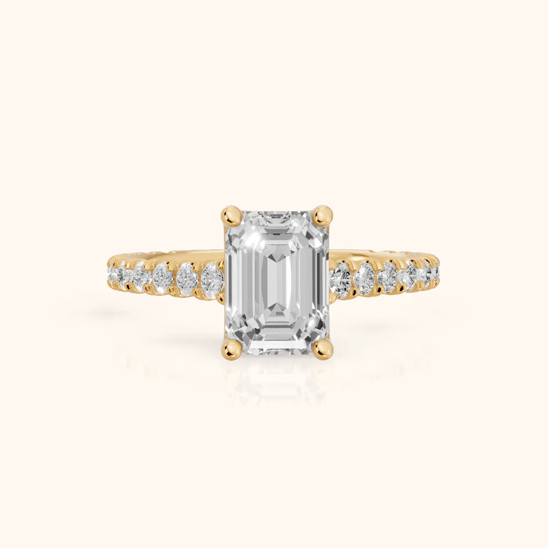 Una Cathedral Pavé Emerald Diamond Engagement Ring in Yellow Gold — view 2