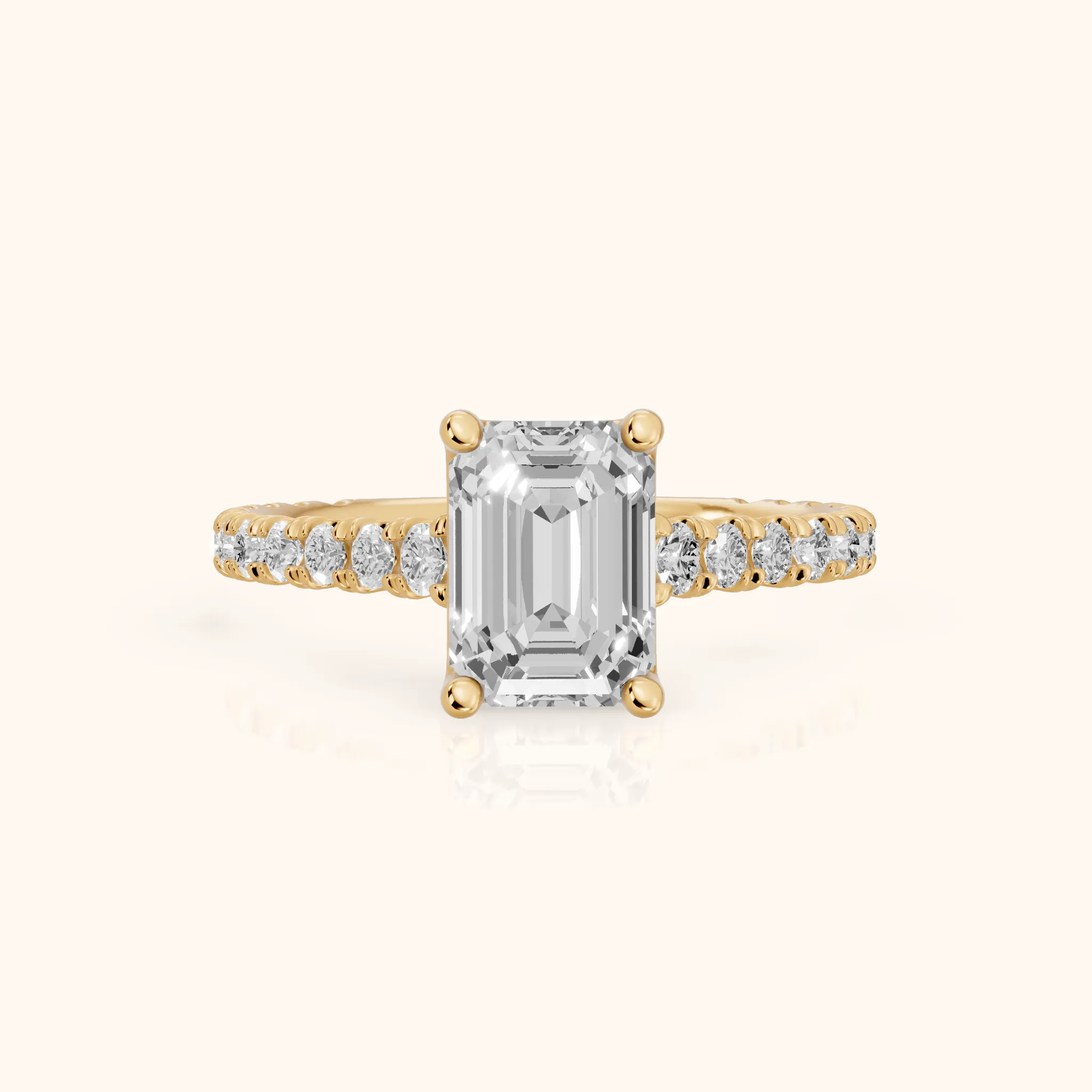 Una Cathedral Pavé Emerald Diamond Engagement Ring in Yellow Gold — view 1