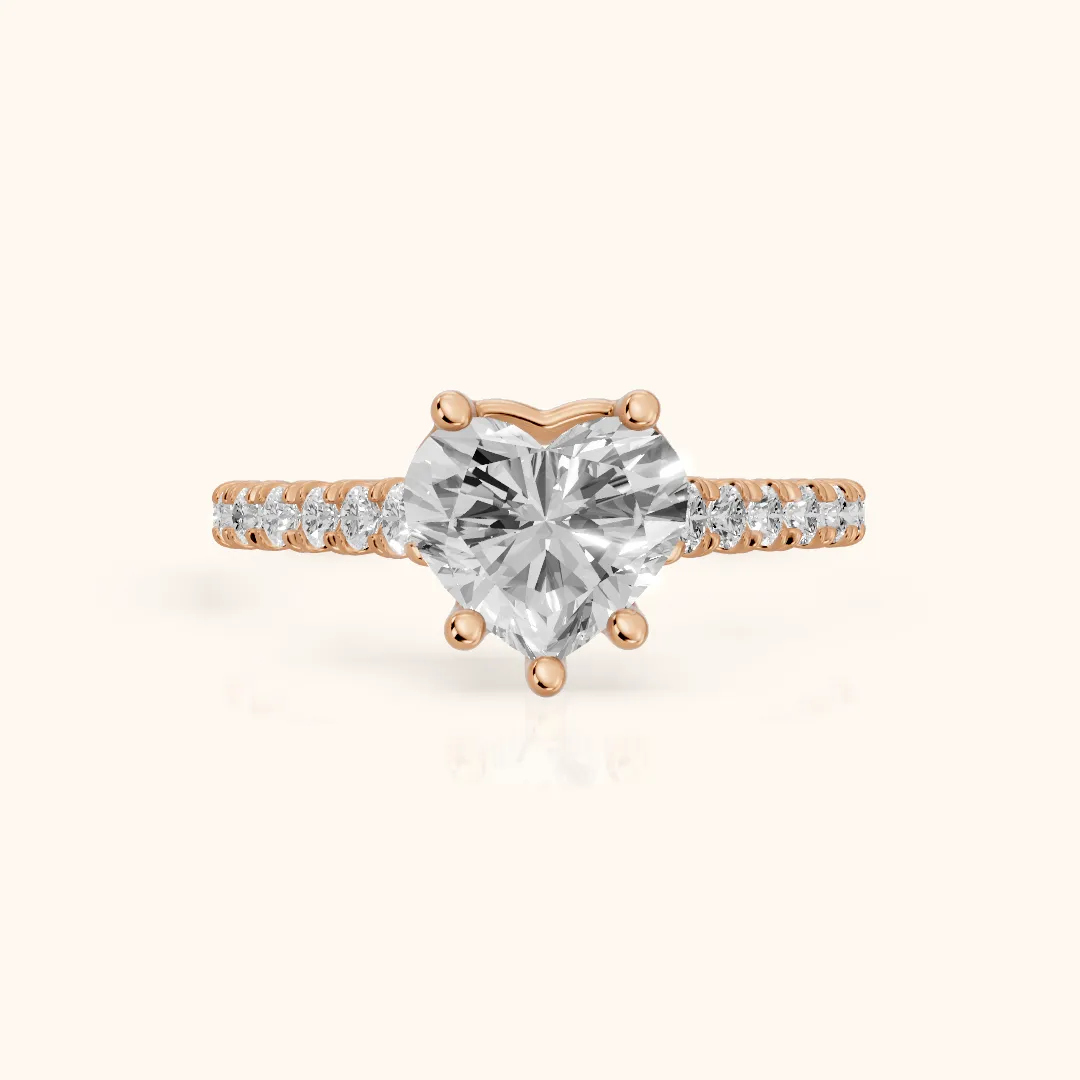 Una Cathedral Pavé Heart Diamond Engagement Ring in Rose Gold — view 2