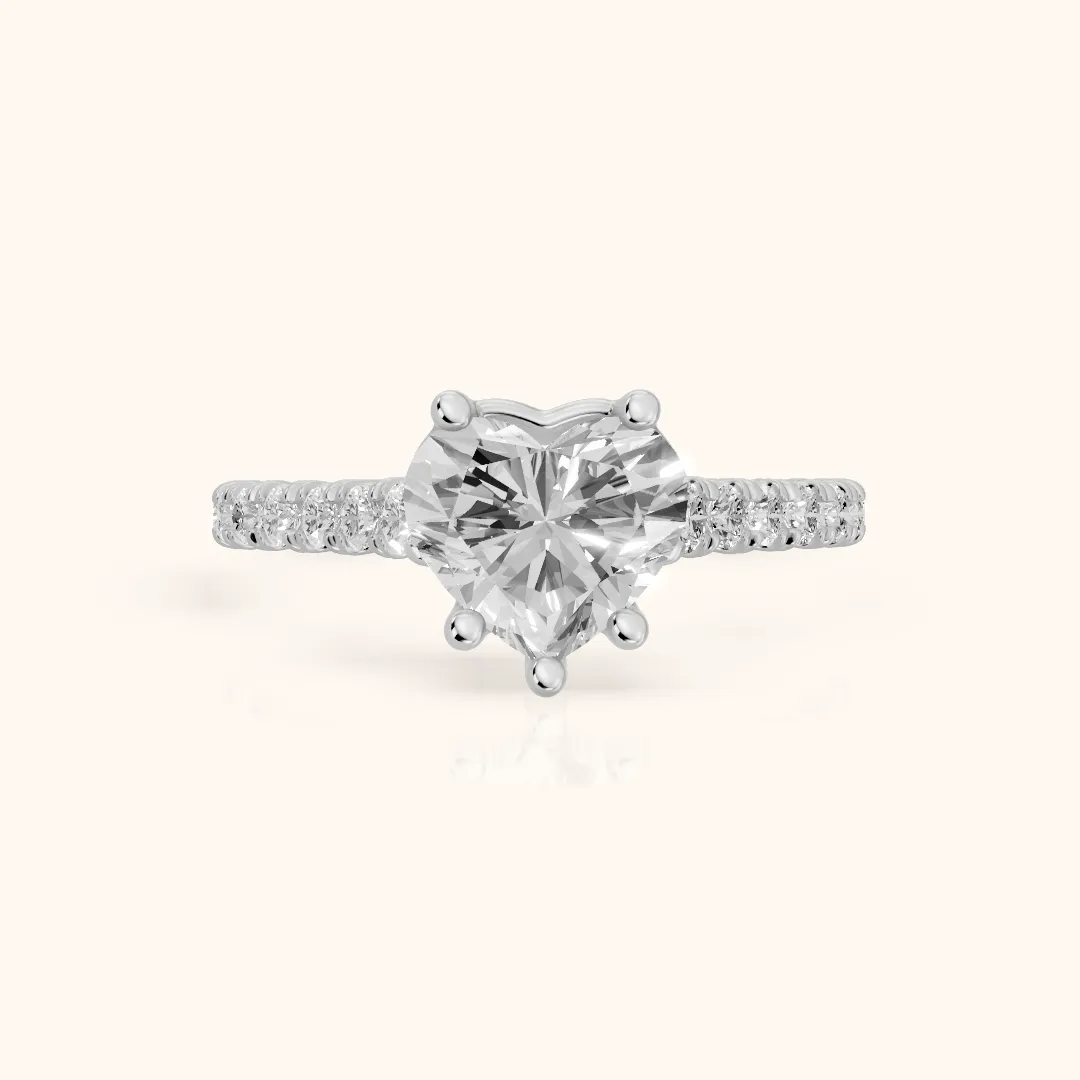 Una Cathedral Pavé Heart Diamond Engagement Ring in Silver — view 2