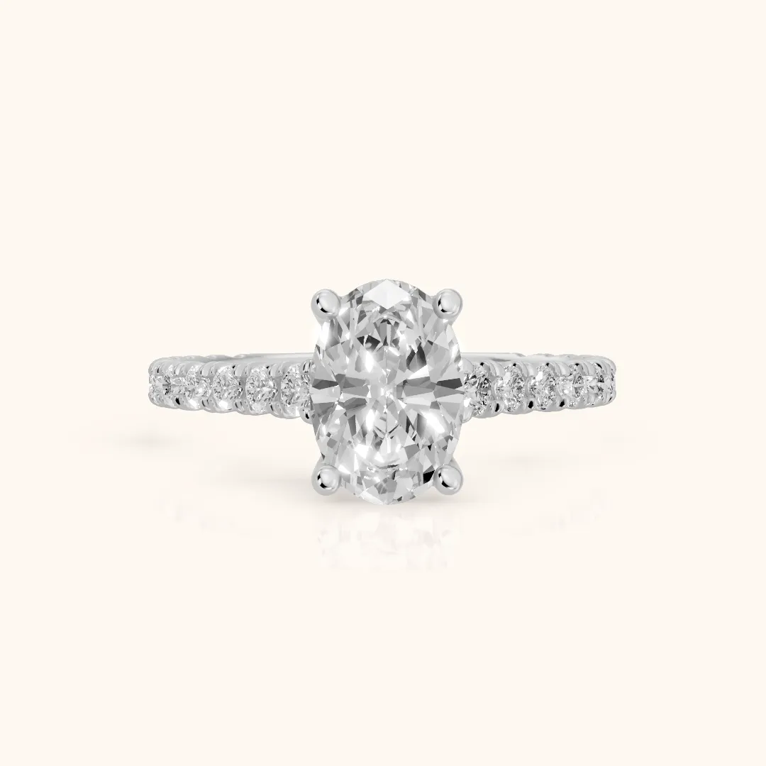 Una Cathedral Pavé Oval Diamond Engagement Ring in Silver — view 2