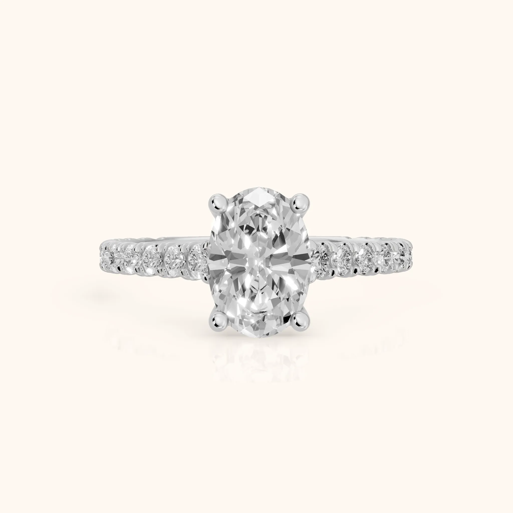 Una Cathedral Pavé Oval Diamond Engagement Ring in Silver — view 1