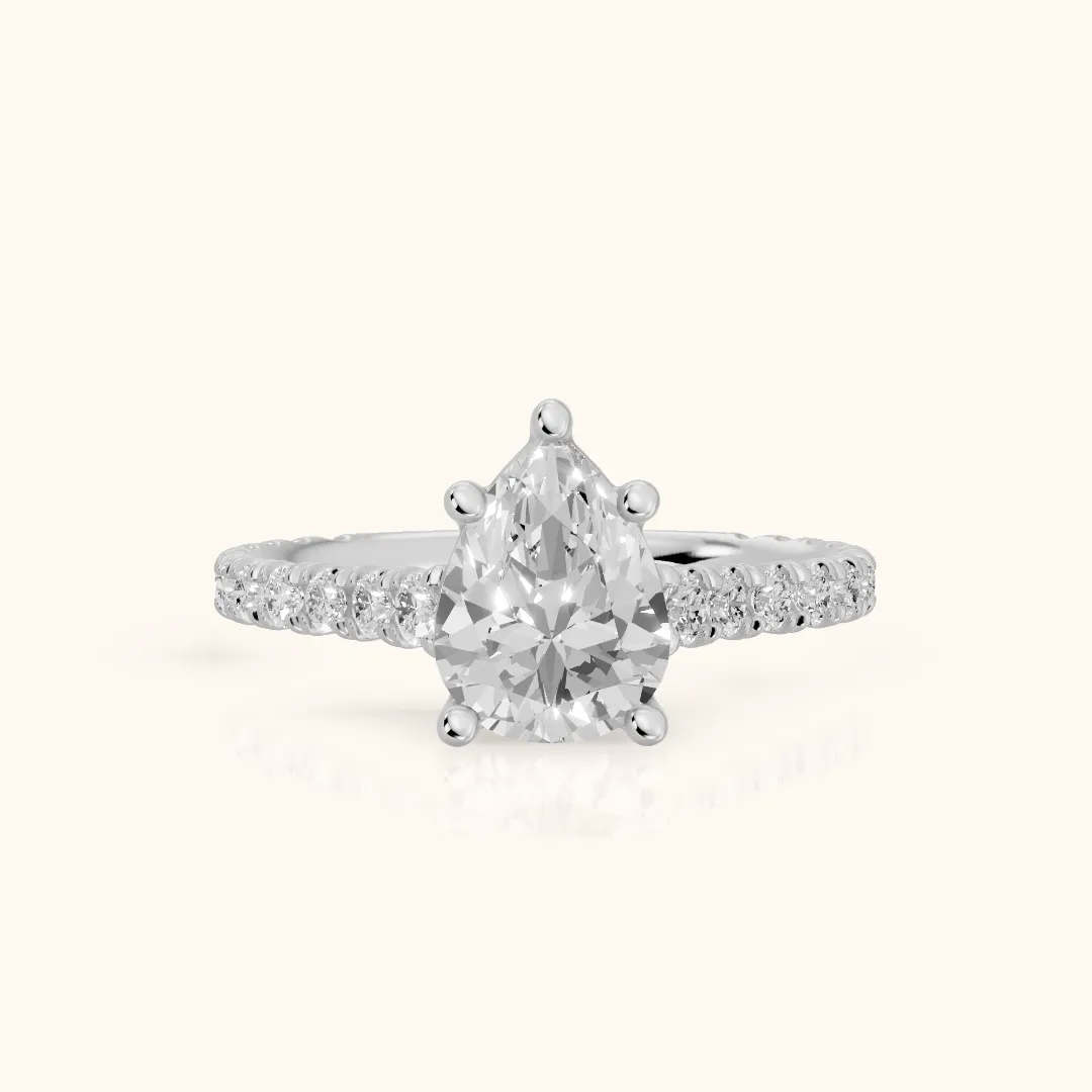 Una Cathedral Pavé Pear Diamond Engagement Ring in Silver — view 2