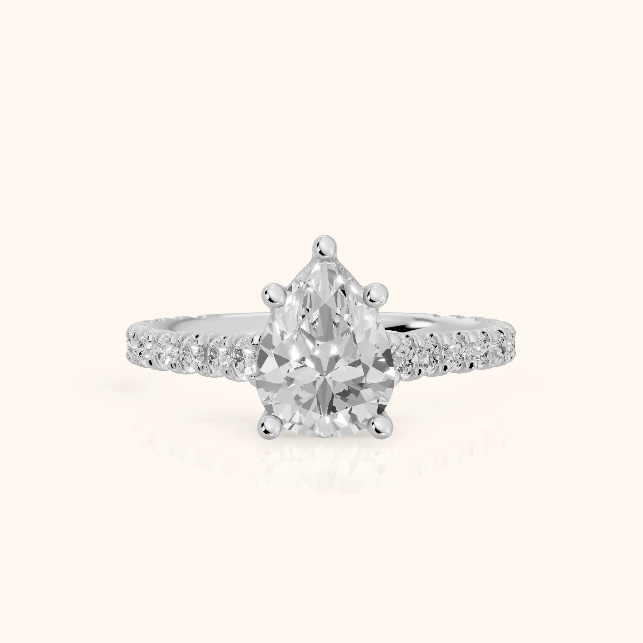 Una Cathedral Pavé Pear Diamond Engagement Ring in Silver — view 1