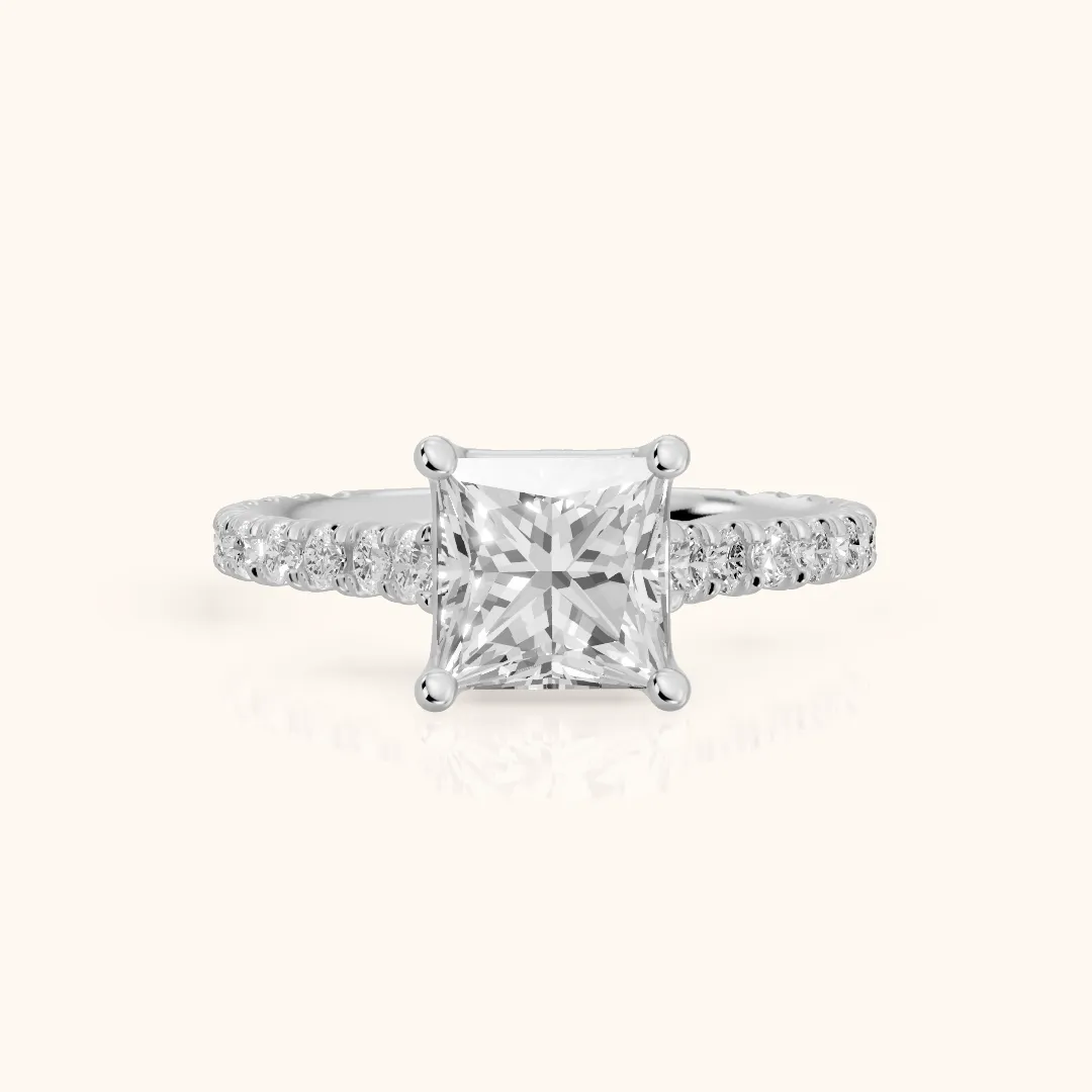Una Cathedral Pavé Princess Diamond Engagement Ring in Silver — view 2