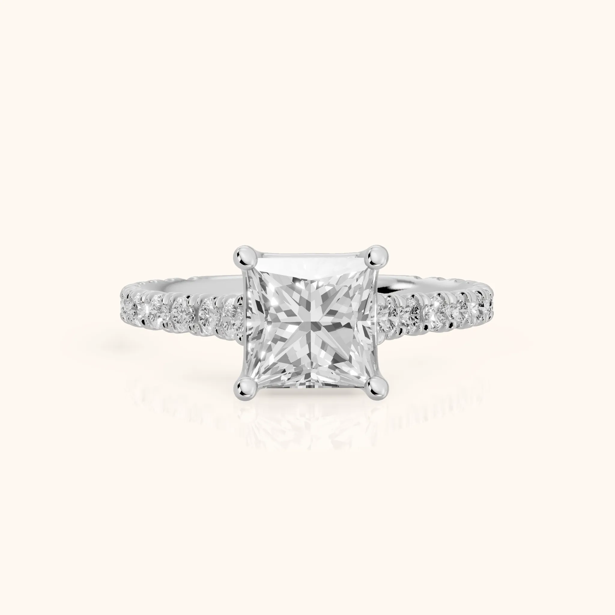 Una Cathedral Pavé Princess Diamond Engagement Ring in Silver — view 1