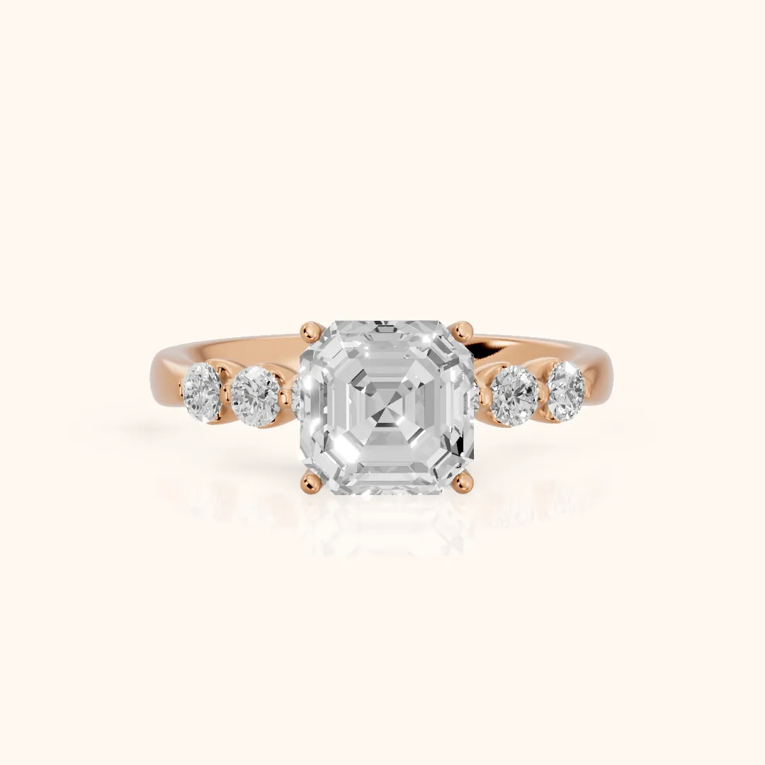 Vienna Floating Five-Stone Asscher Diamond Engagement Ring in Rose Gold — view 2