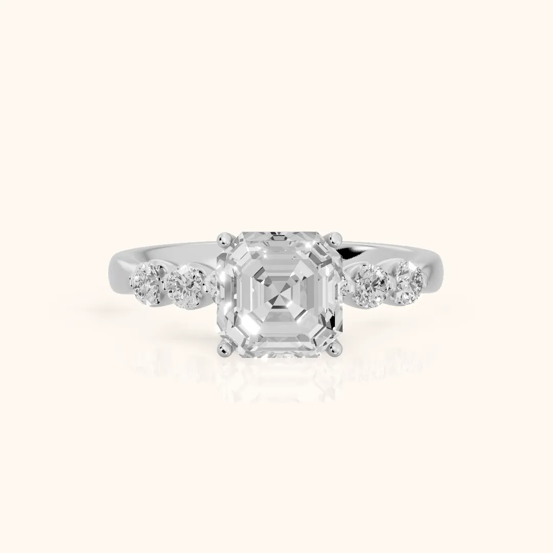 Vienna Floating Five-Stone Asscher Diamond Engagement Ring in Silver — view 2
