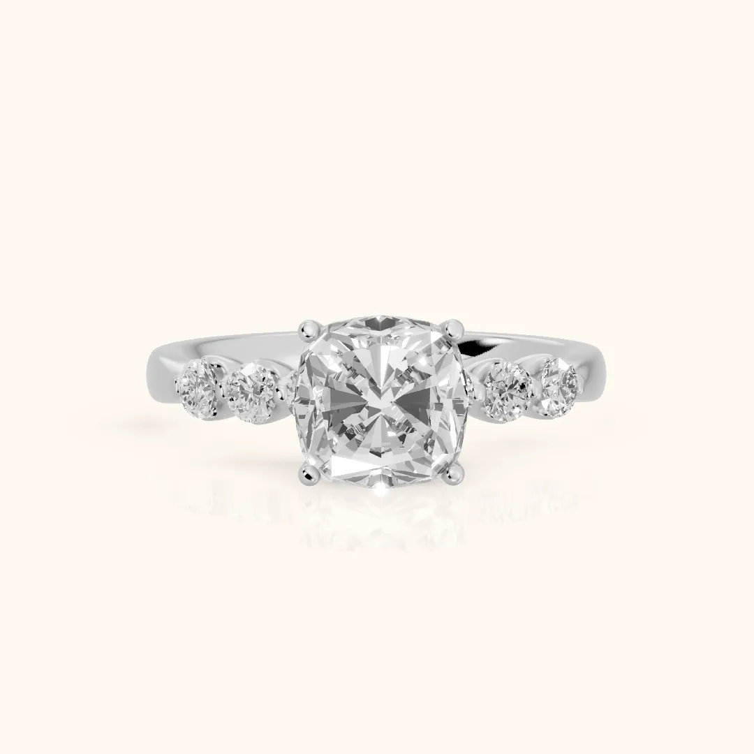 Vienna Floating Five-Stone Cushion Diamond Engagement Ring in Platinum — view 2