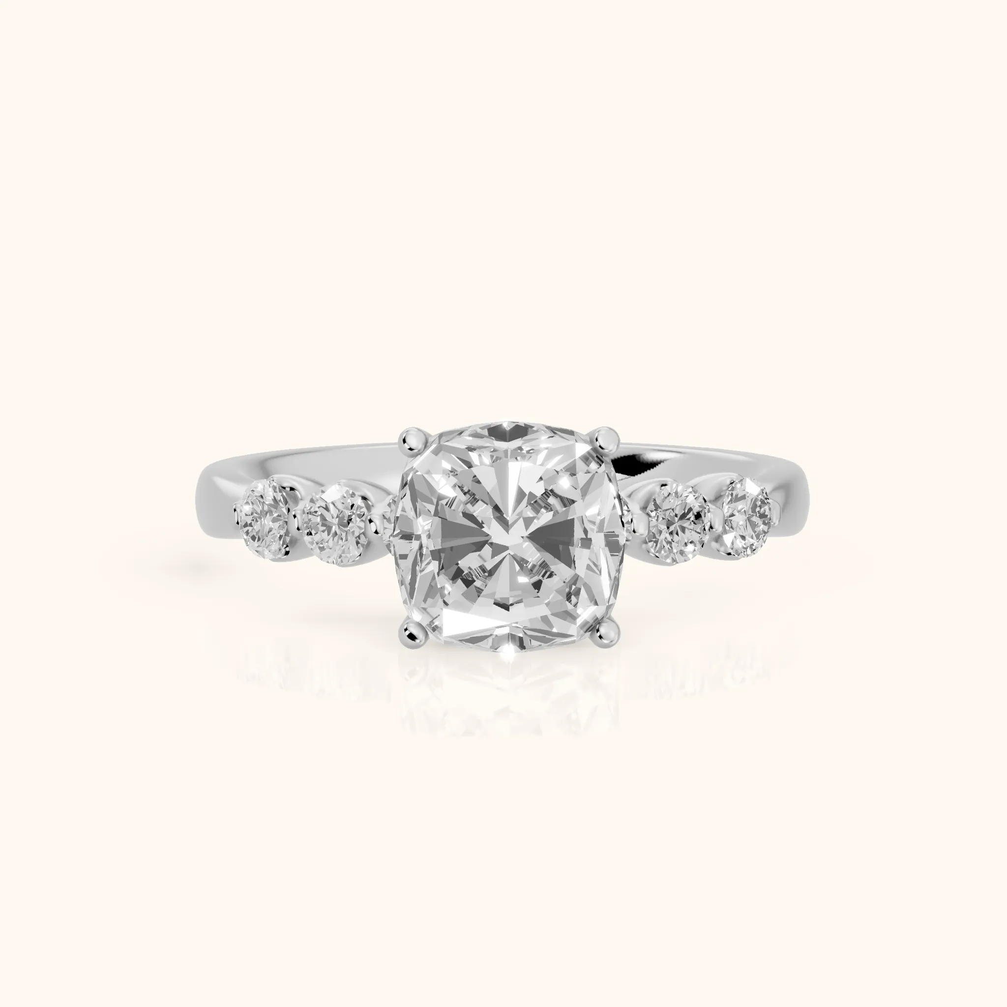 Vienna Floating Five-Stone Cushion Diamond Engagement Ring in Platinum — view 1