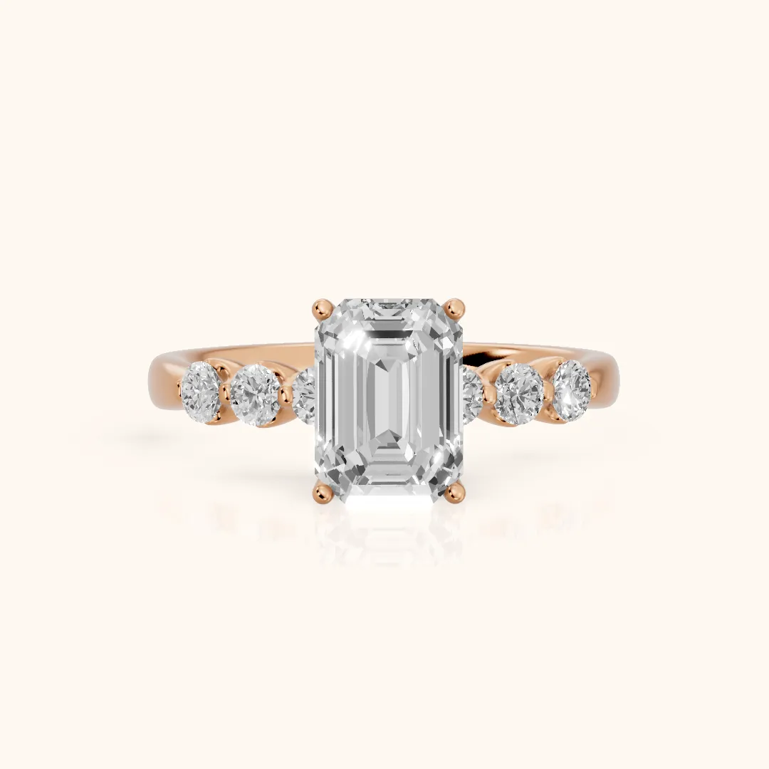 Vienna Floating Five-Stone Emerald Diamond Engagement Ring in Rose Gold — view 2