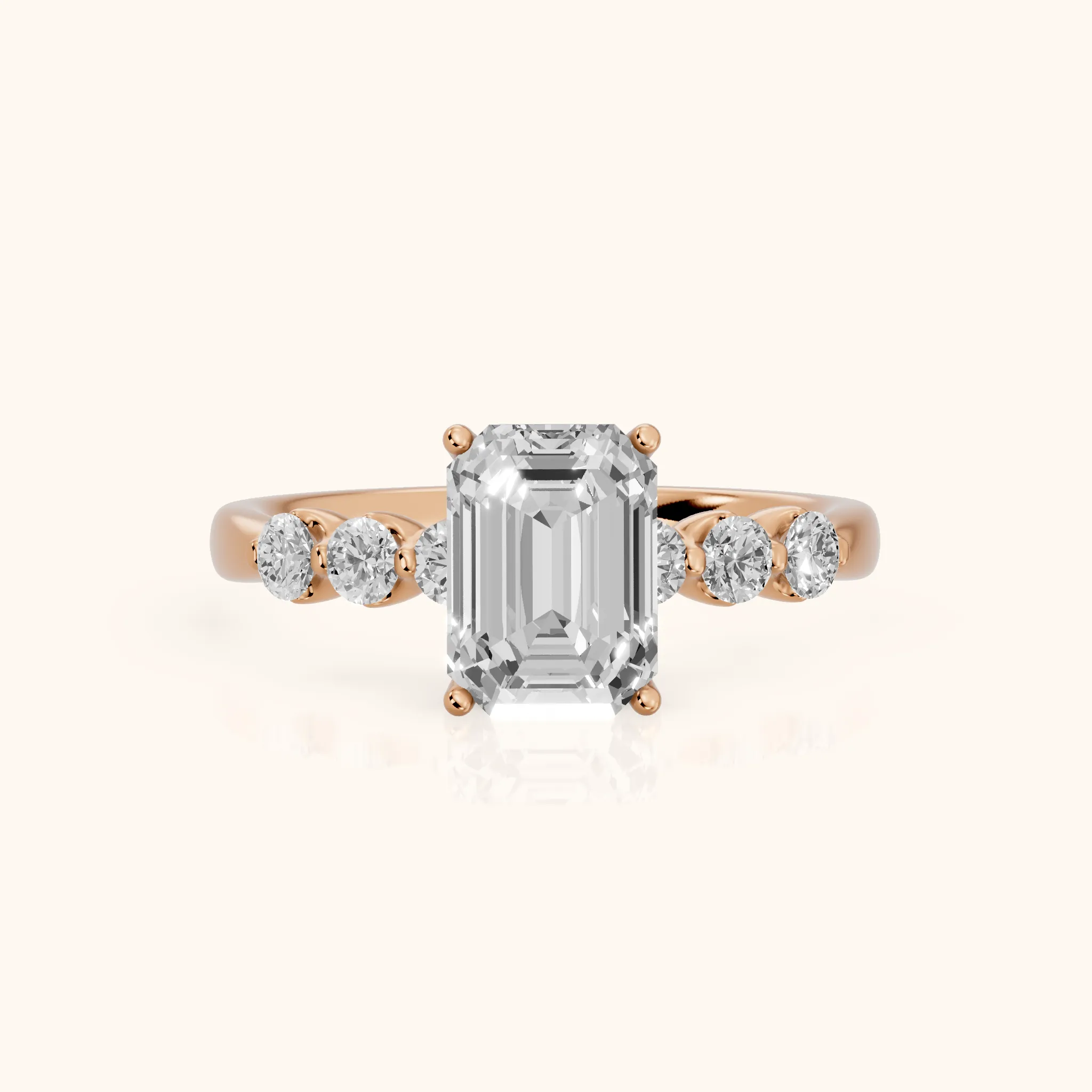 Vienna Floating Five-Stone Emerald Diamond Engagement Ring in Rose Gold — view 1