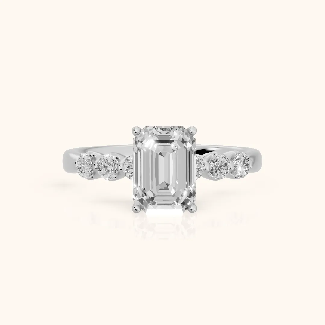Vienna Floating Five-Stone Emerald Diamond Engagement Ring in Platinum — view 2