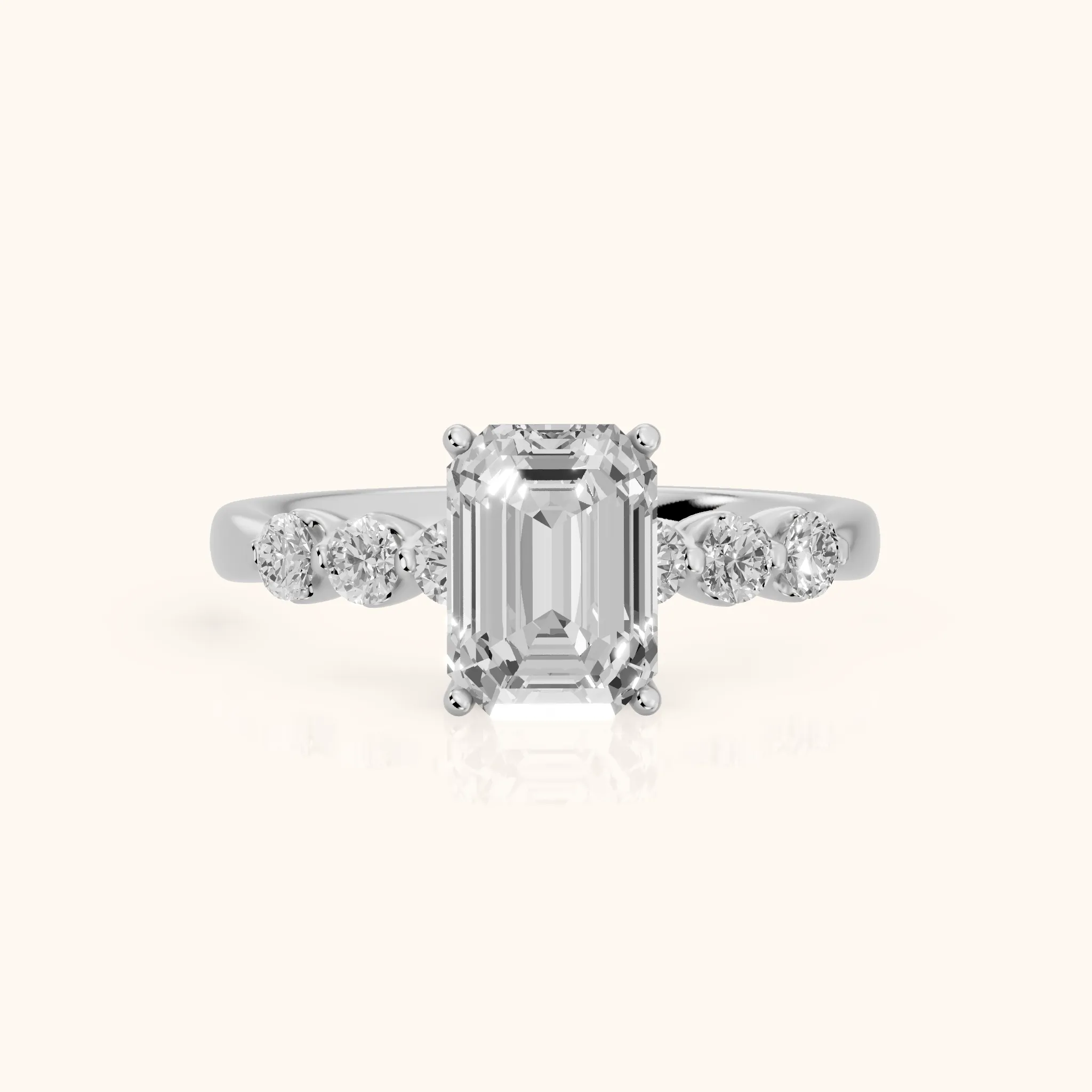 Vienna Floating Five-Stone Emerald Diamond Engagement Ring in Platinum — view 1