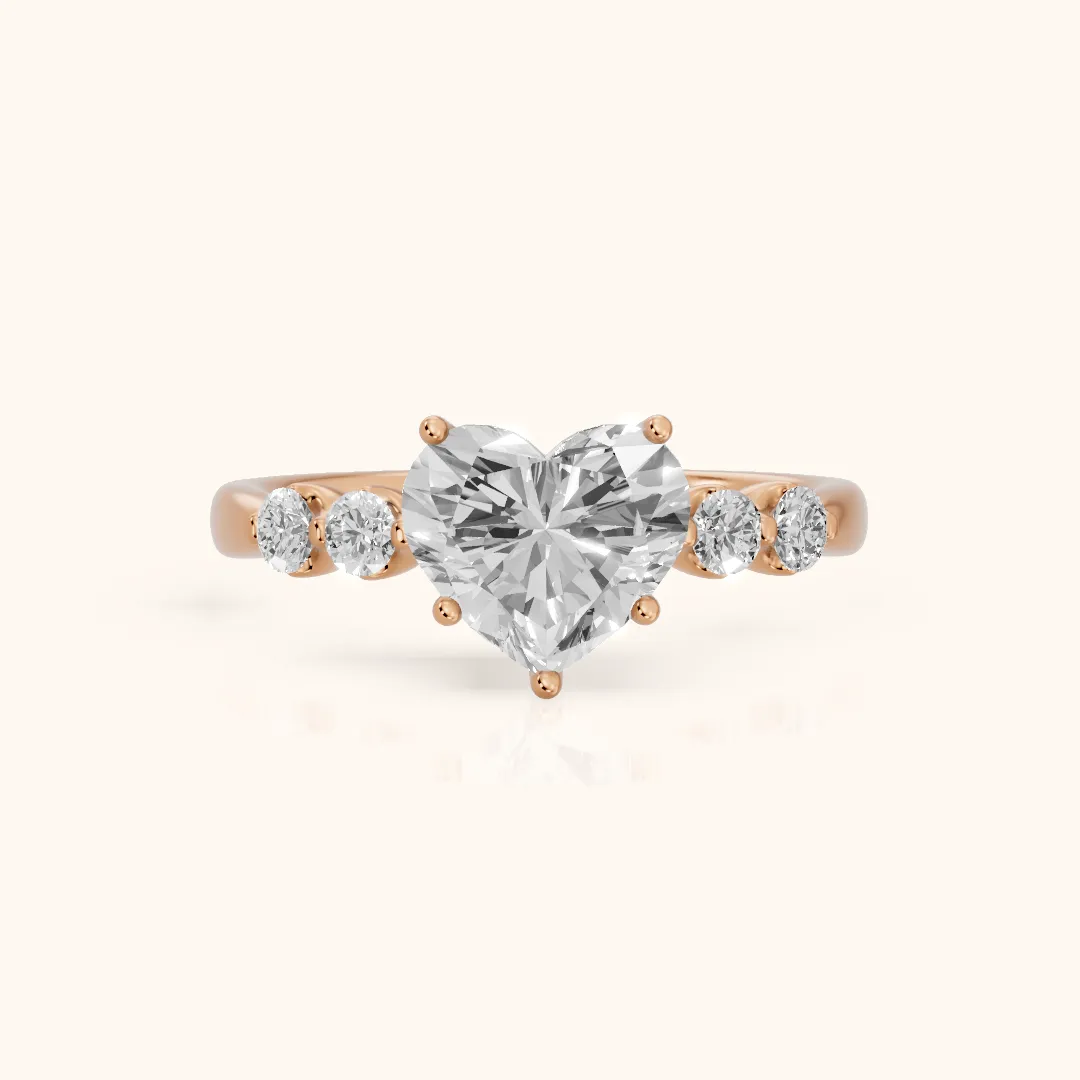 Vienna Floating Five-Stone Heart Diamond Engagement Ring in Rose Gold — view 2
