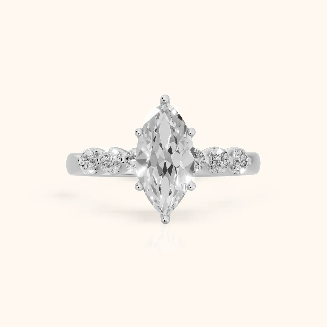 Vienna Floating Five-Stone Marquise Diamond Engagement Ring in Silver — view 2
