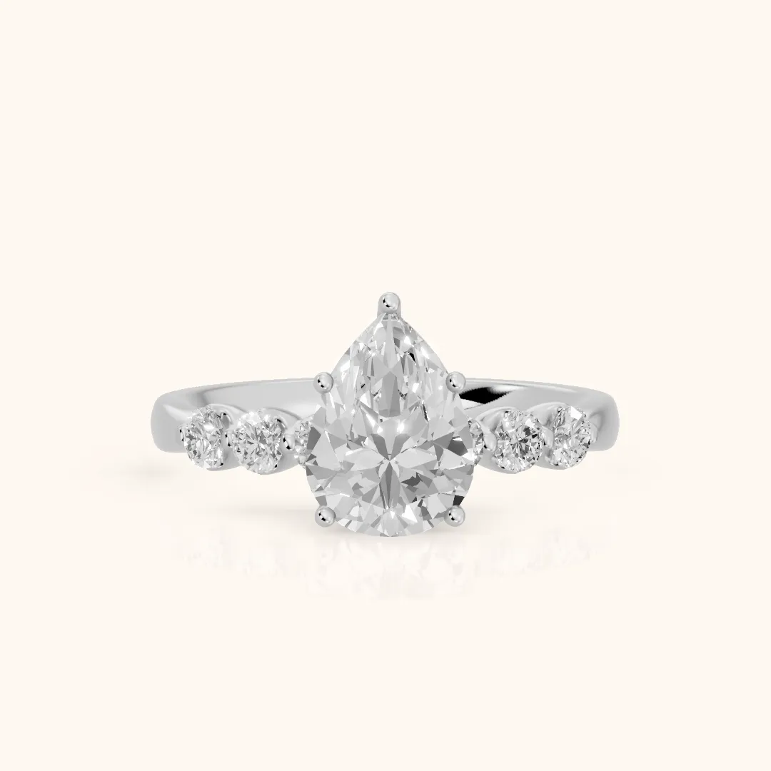 Vienna Floating Five-Stone Pear Diamond Engagement Ring in White Gold — view 2