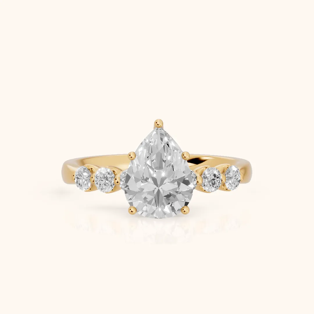 Vienna Floating Five-Stone Pear Diamond Engagement Ring in Yellow Gold — view 2