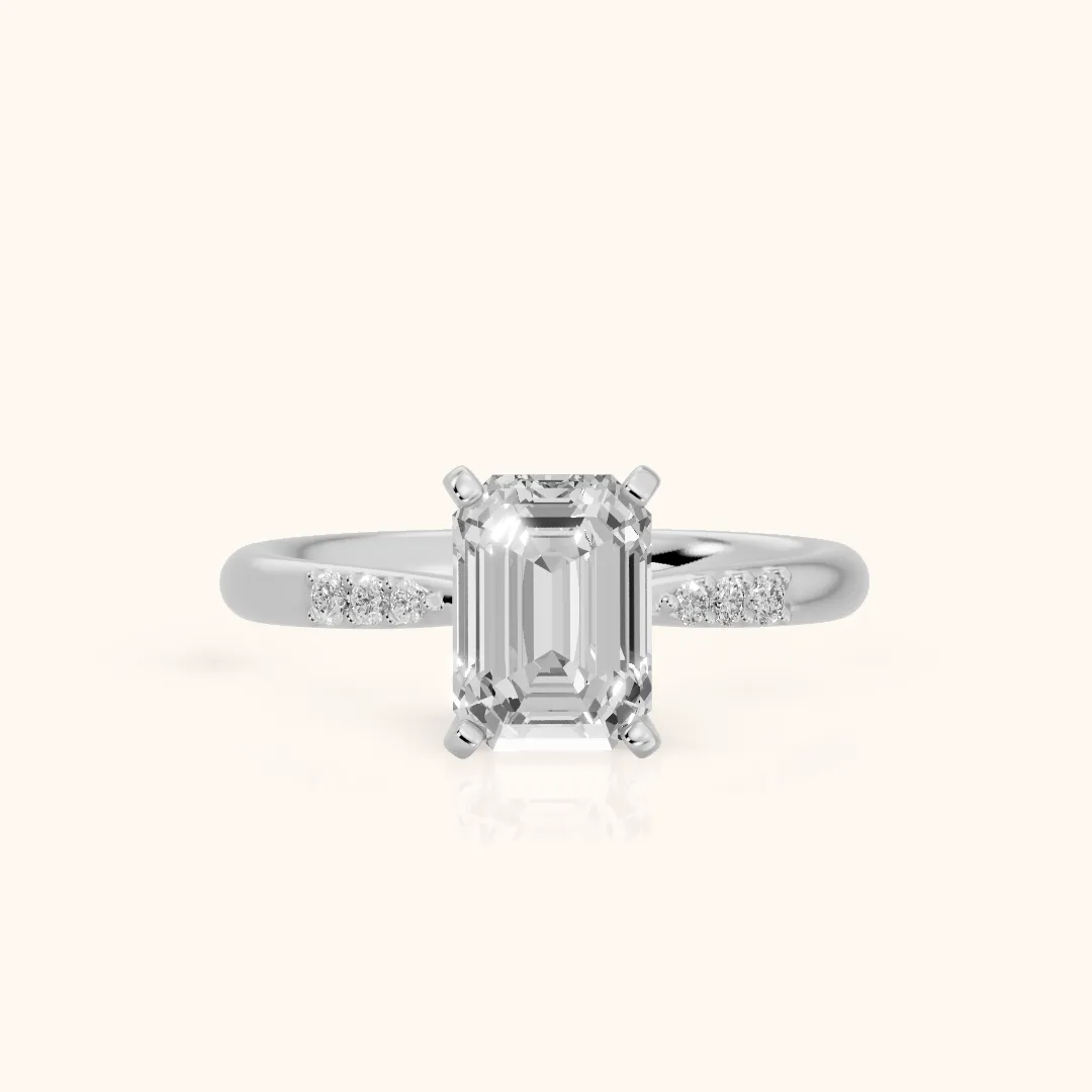 Aveline Flush-Set Emerald Diamond Engagement Ring in Silver — view 2