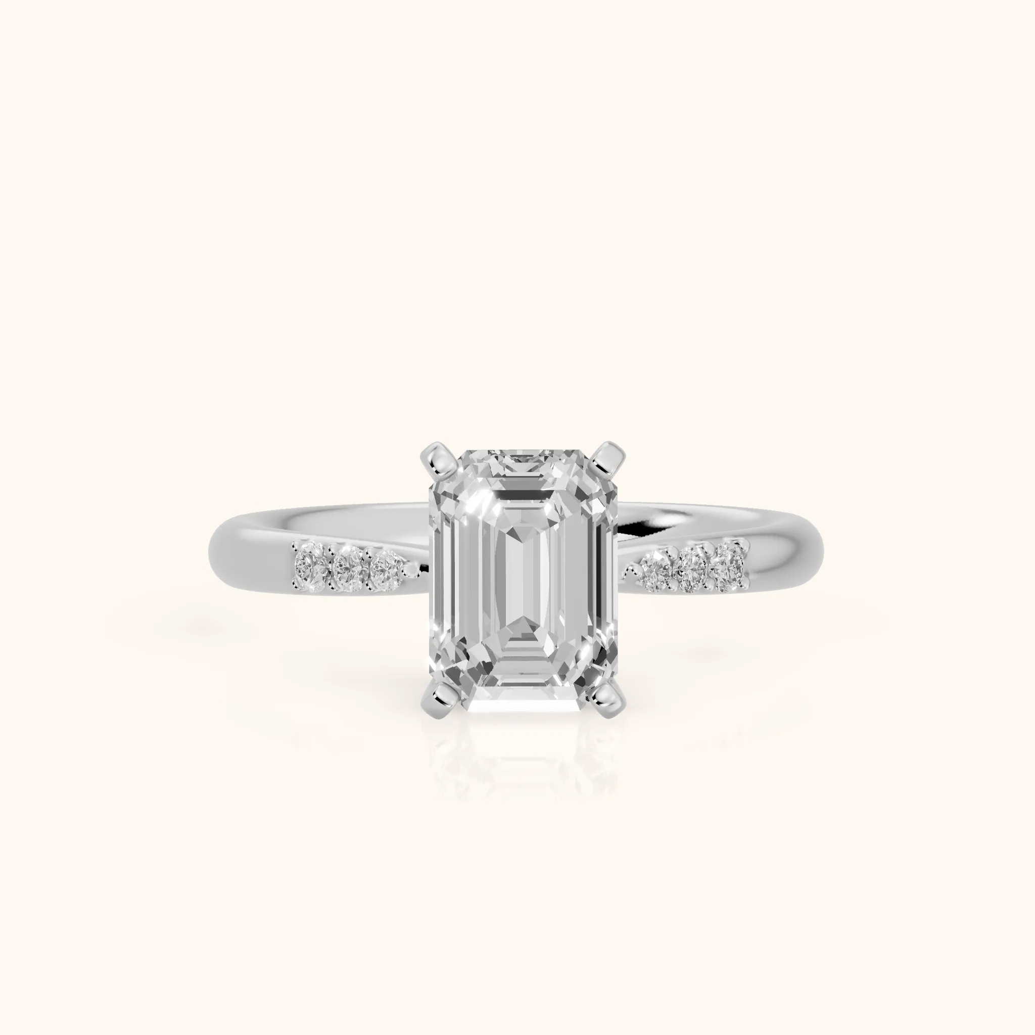 Aveline Flush-Set Emerald Diamond Engagement Ring in Silver — view 1