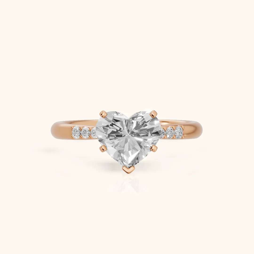 Aveline Flush-Set Heart Diamond Engagement Ring in Rose Gold — view 2