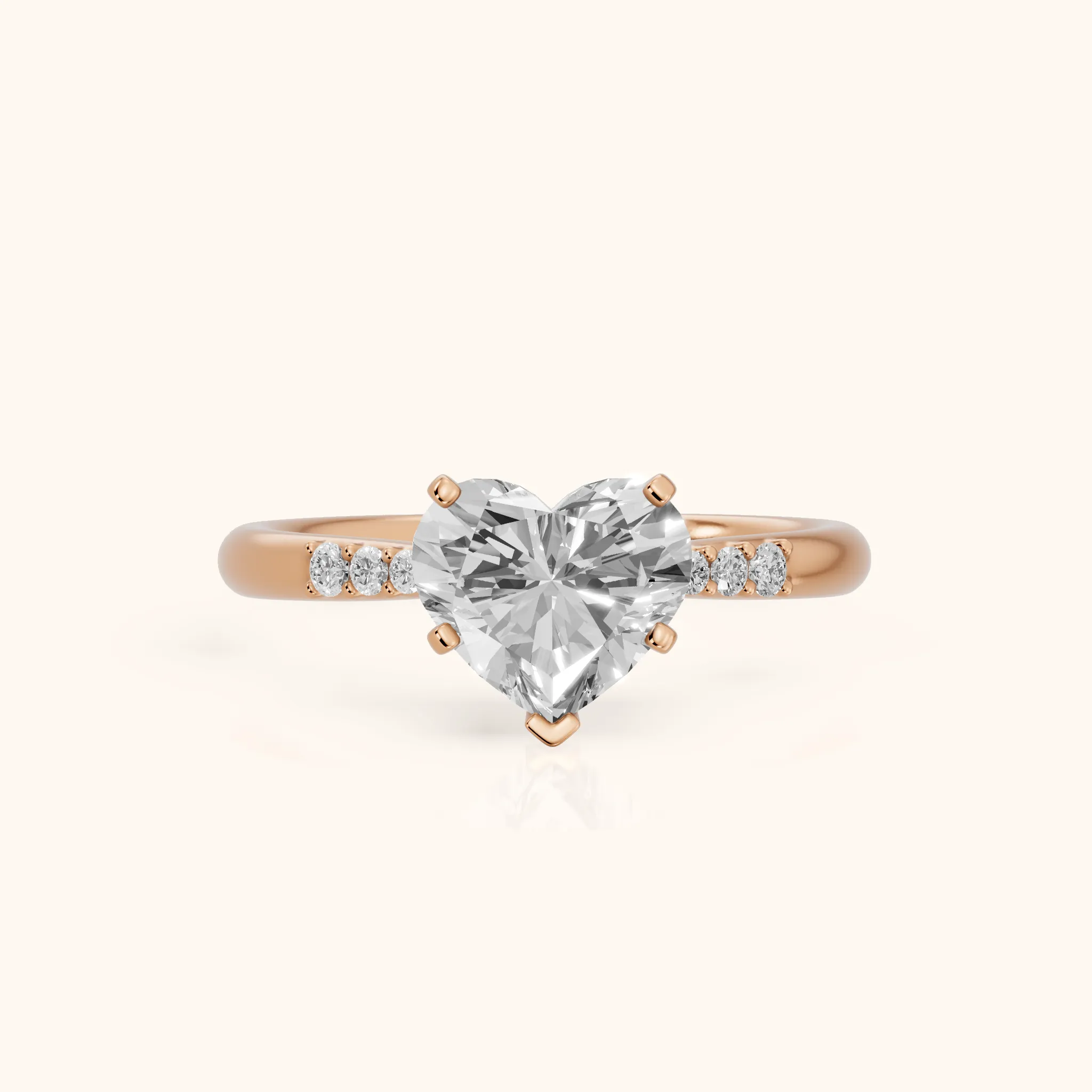 Aveline Flush-Set Heart Diamond Engagement Ring in Rose Gold — view 1