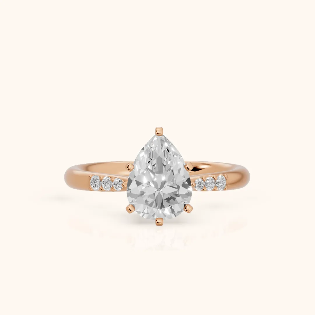 Aveline Flush-Set Pear Diamond Engagement Ring in Rose Gold — view 2