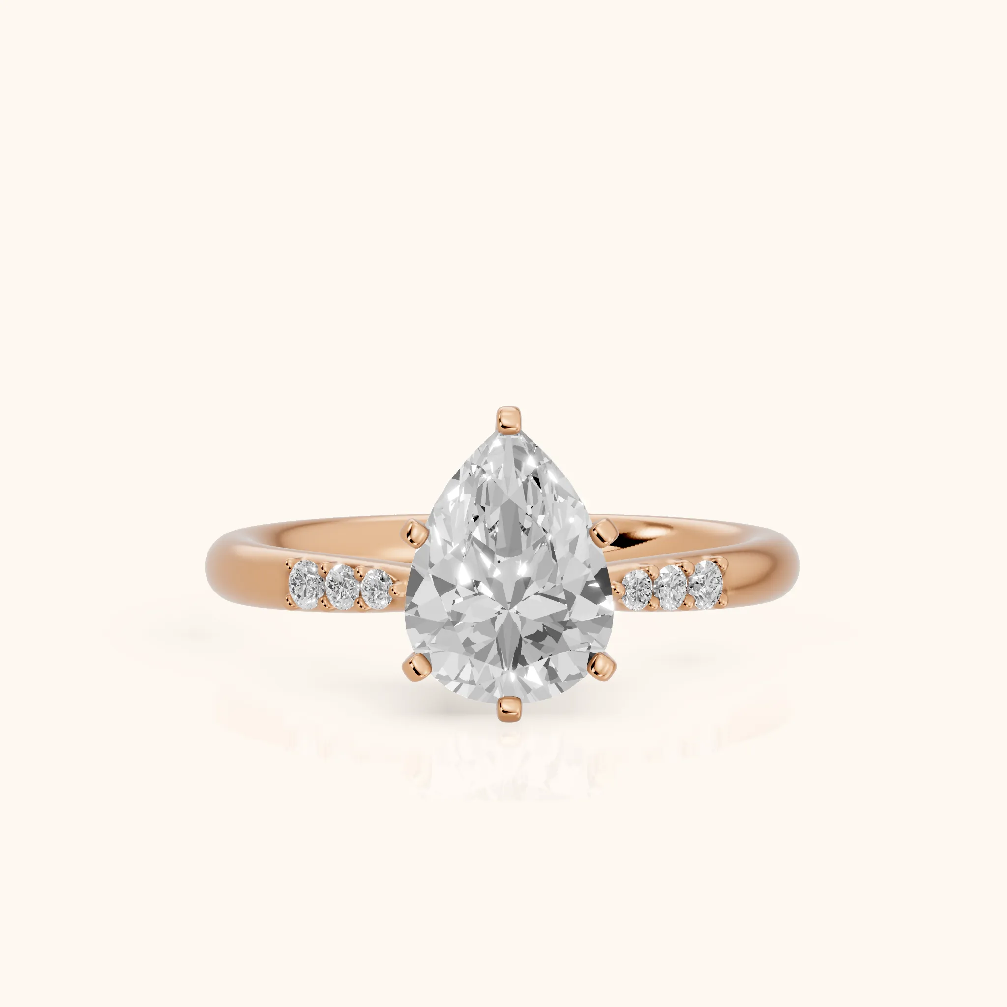 Aveline Flush-Set Pear Diamond Engagement Ring in Rose Gold — view 1