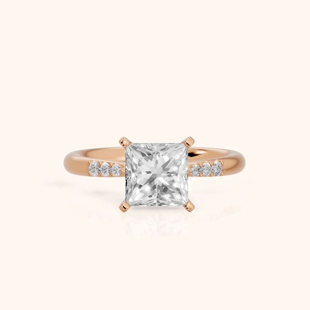 Aveline Flush-Set Princess Diamond Engagement Ring in Rose Gold — view 2