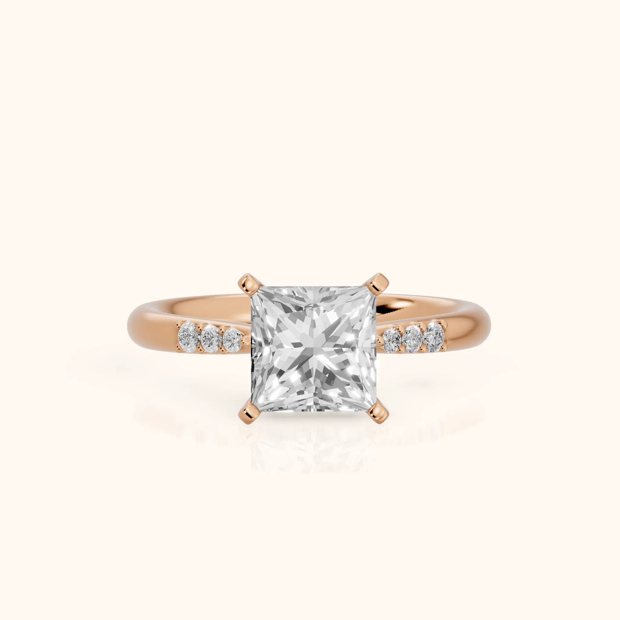 Aveline Flush-Set Princess Diamond Engagement Ring in Rose Gold — view 1
