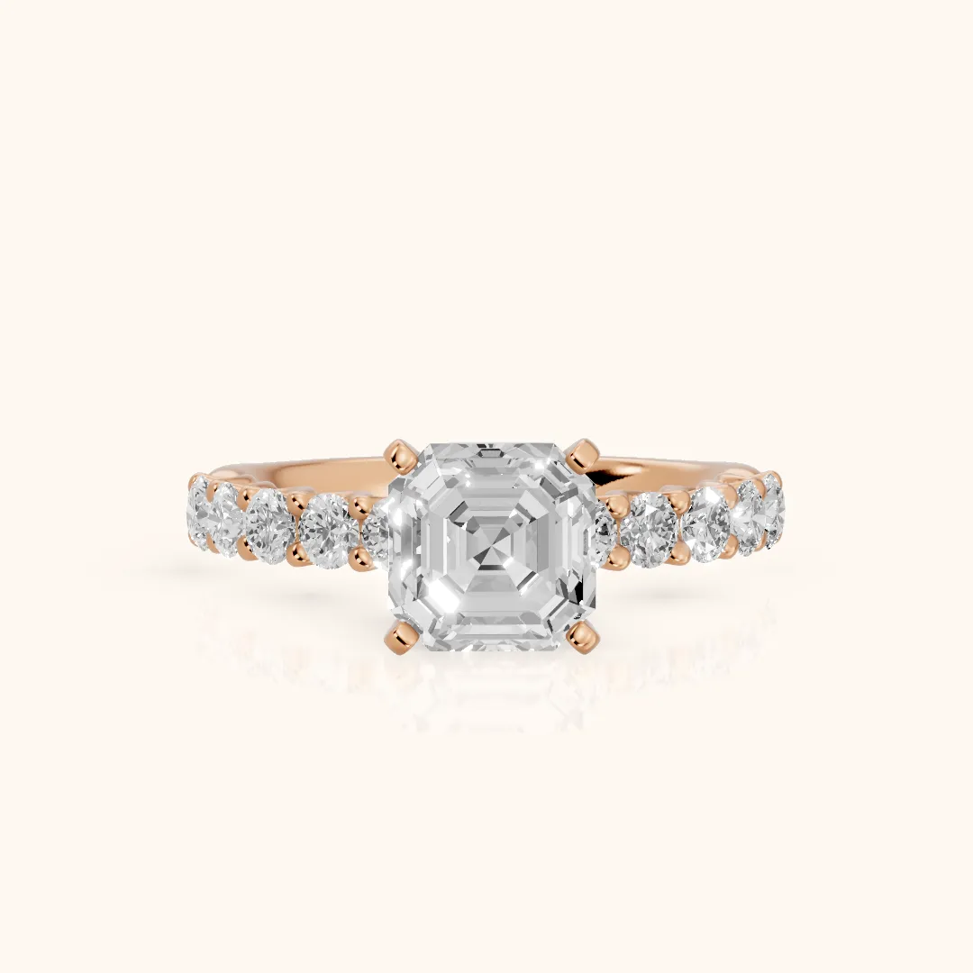 Heloise Statement Pavé Asscher Diamond Engagement Ring in Rose Gold — view 2