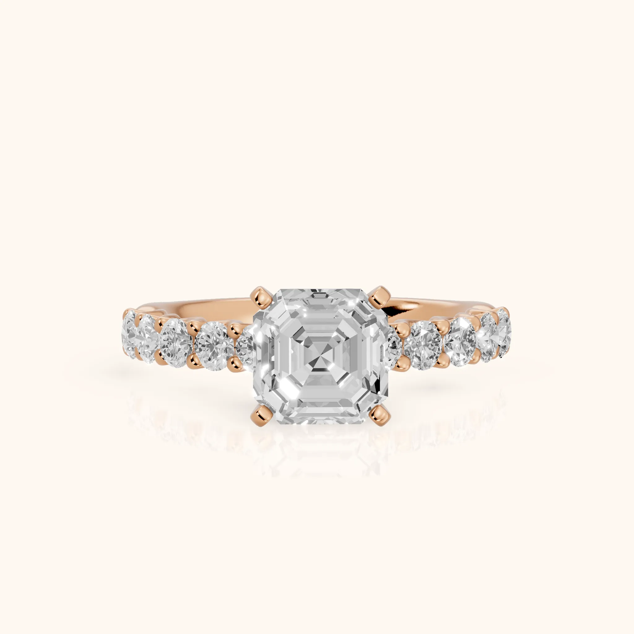 Heloise Statement Pavé Asscher Diamond Engagement Ring in Rose Gold — view 1