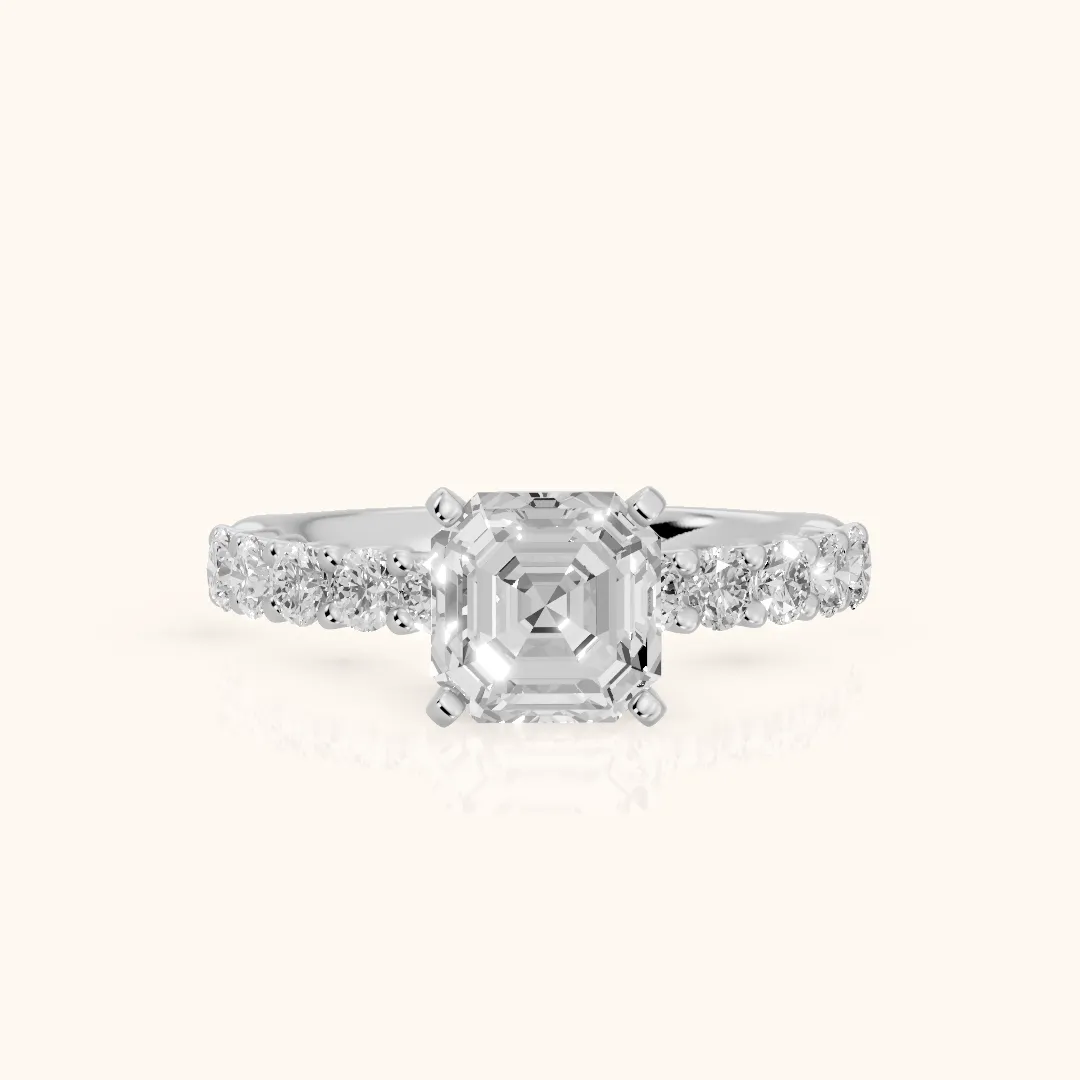 Heloise Statement Pavé Asscher Diamond Engagement Ring in Silver — view 2