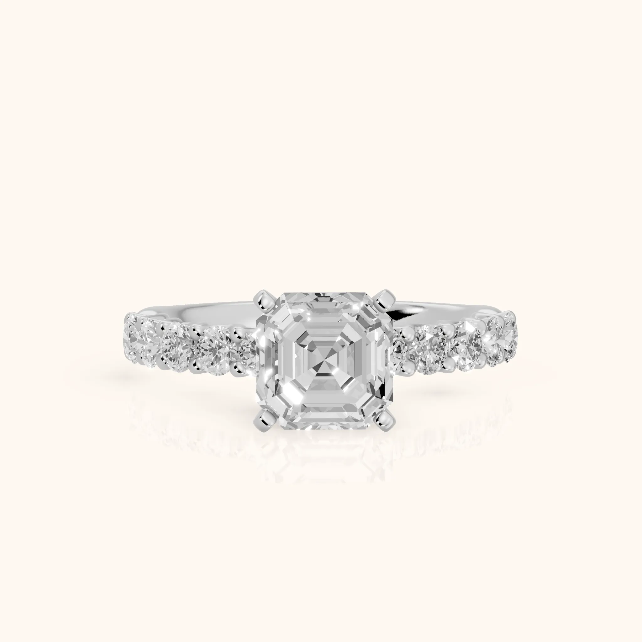 Heloise Statement Pavé Asscher Diamond Engagement Ring in Silver — view 1