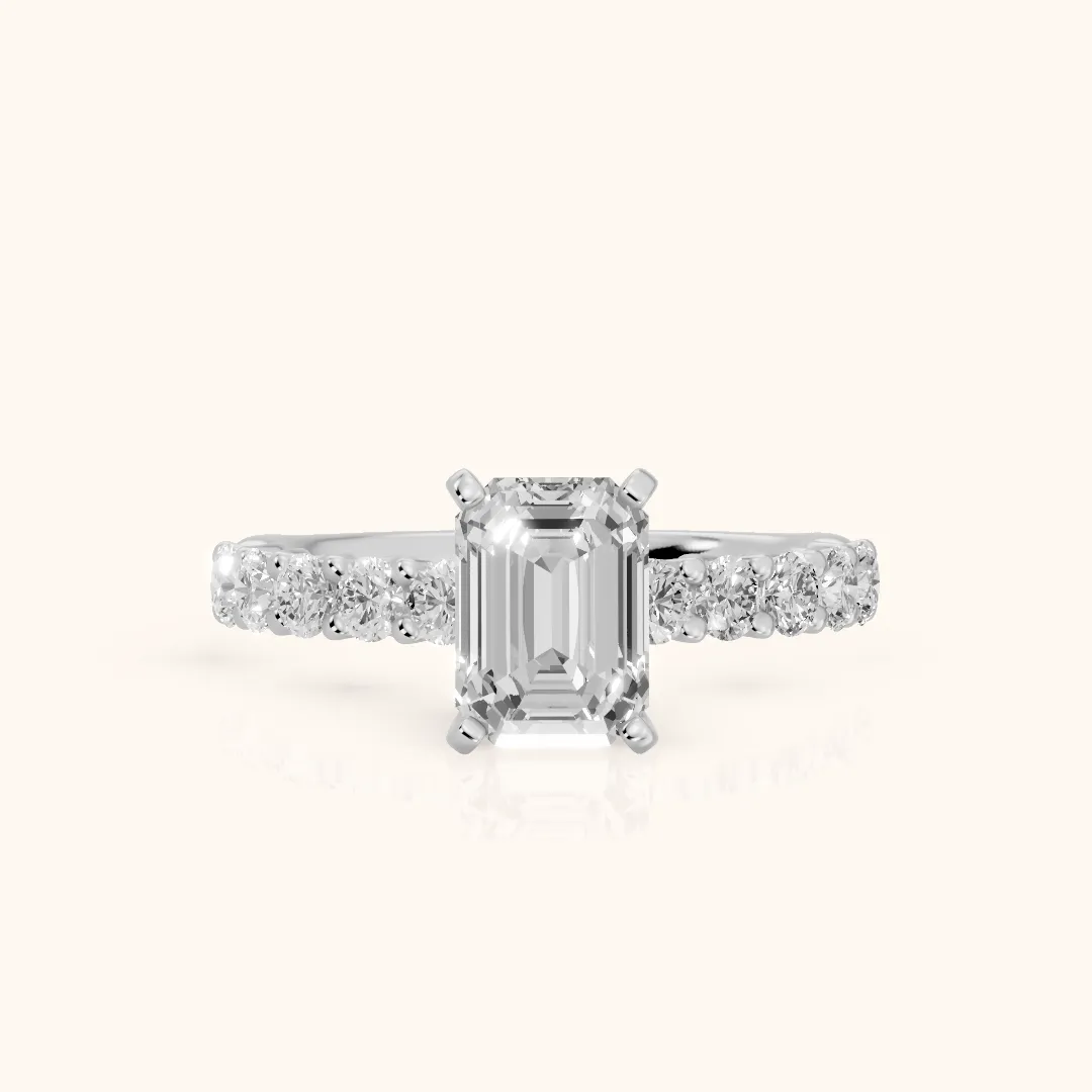 Heloise Statement Pavé Emerald Diamond Engagement Ring in Silver — view 2