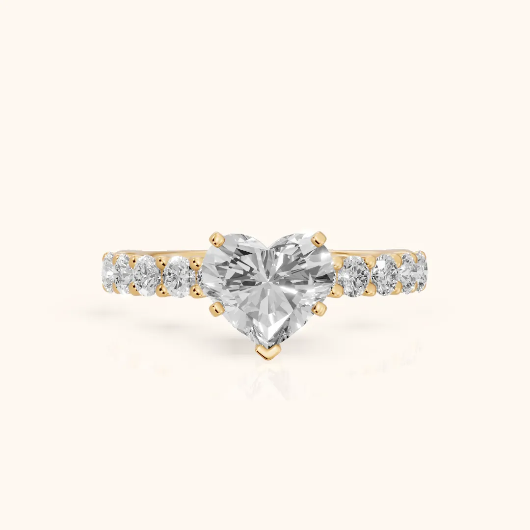 Heloise Statement Pavé Heart Diamond Engagement Ring in Yellow Gold — view 2