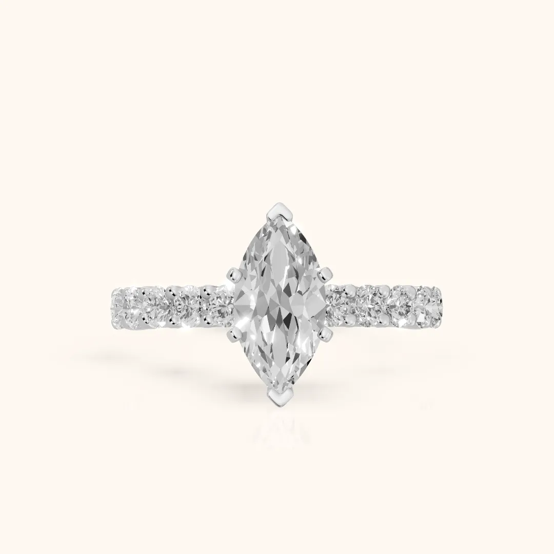 Heloise Statement Pavé Marquise Diamond Engagement Ring in Silver — view 2