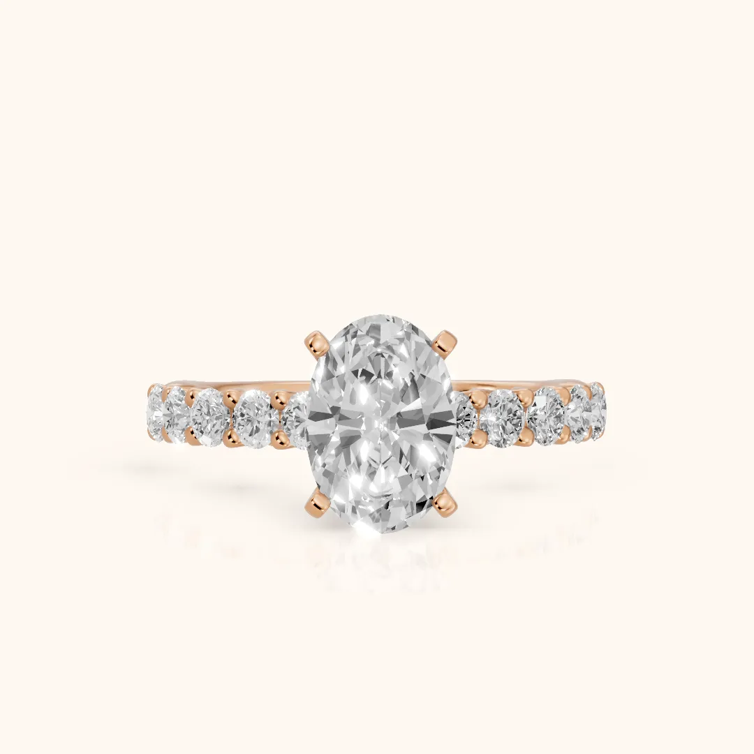 Heloise Statement Pavé Oval Diamond Engagement Ring in Rose Gold — view 2