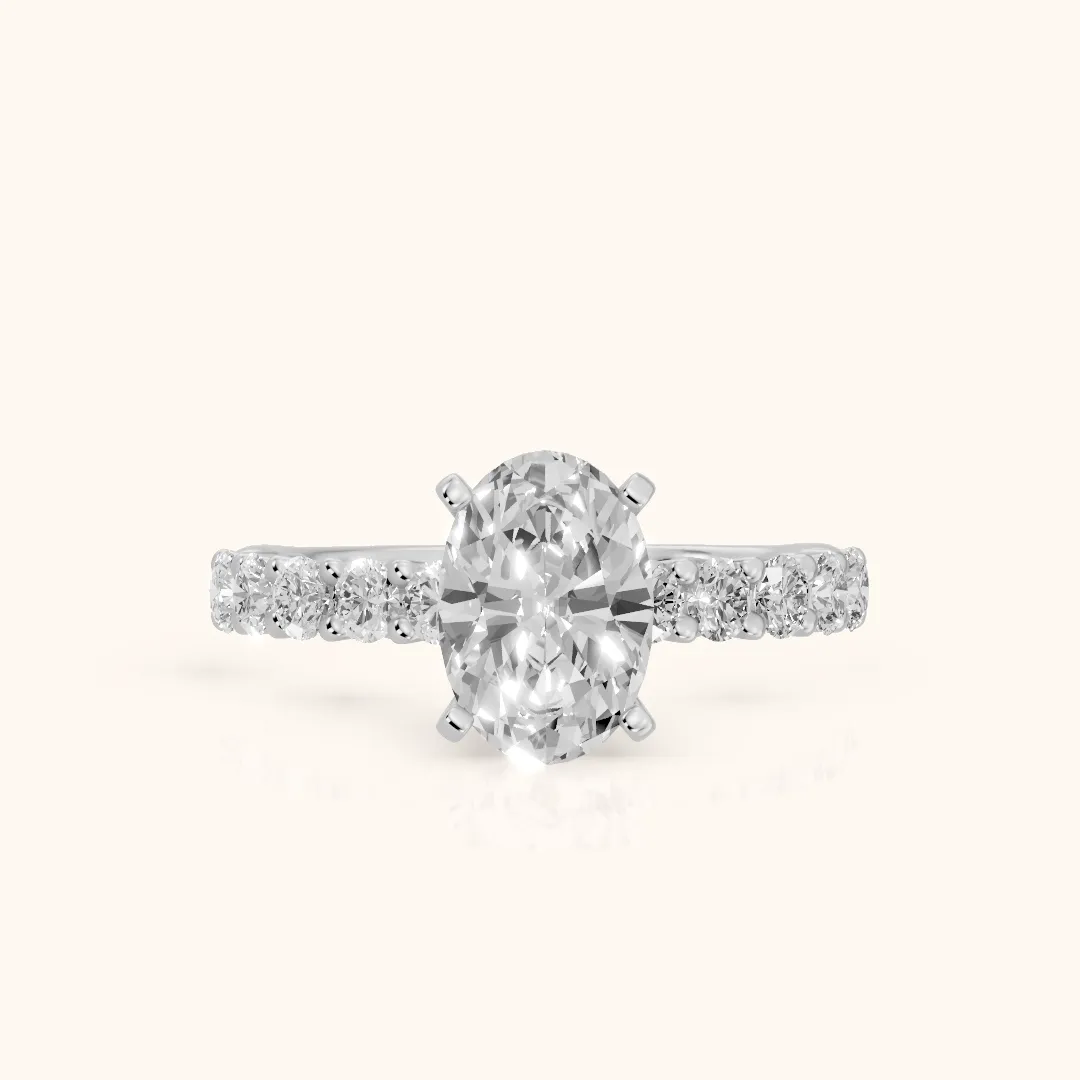 Heloise Statement Pavé Oval Diamond Engagement Ring in Silver — view 2