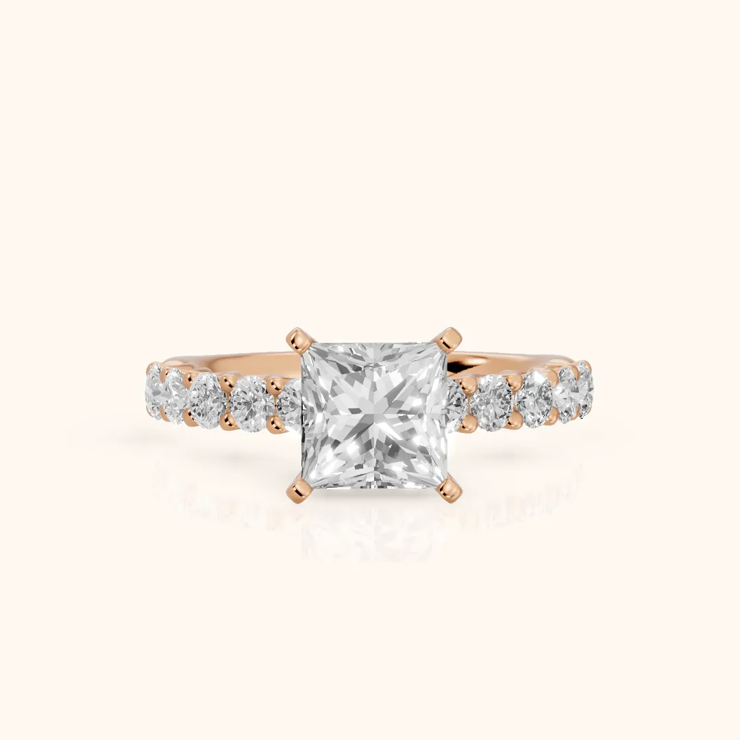 Heloise Statement Pavé Princess Diamond Engagement Ring in Rose Gold — view 2