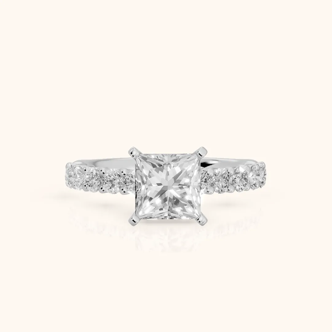 Heloise Statement Pavé Princess Diamond Engagement Ring in Silver — view 2