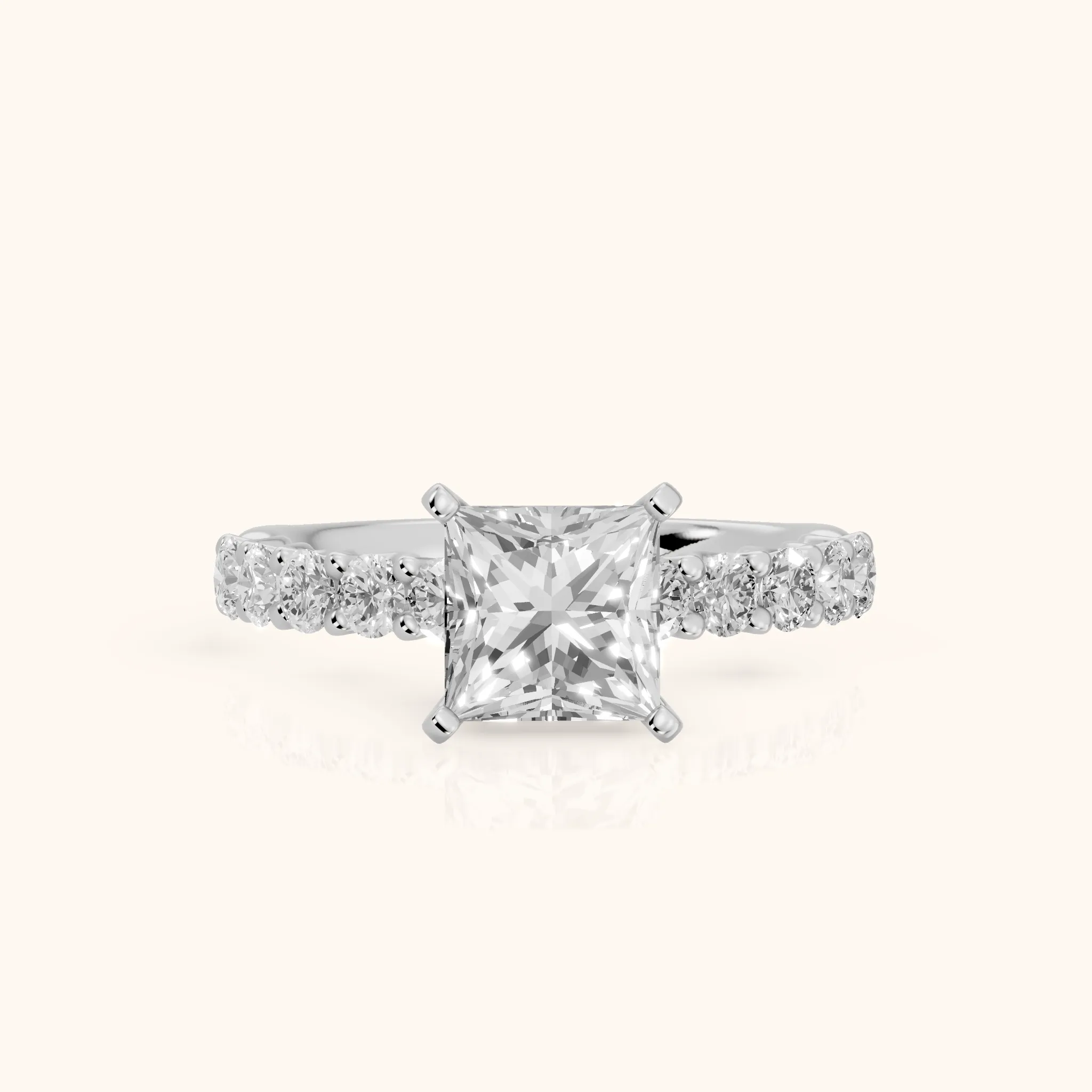 Heloise Statement Pavé Princess Diamond Engagement Ring in Silver — view 1
