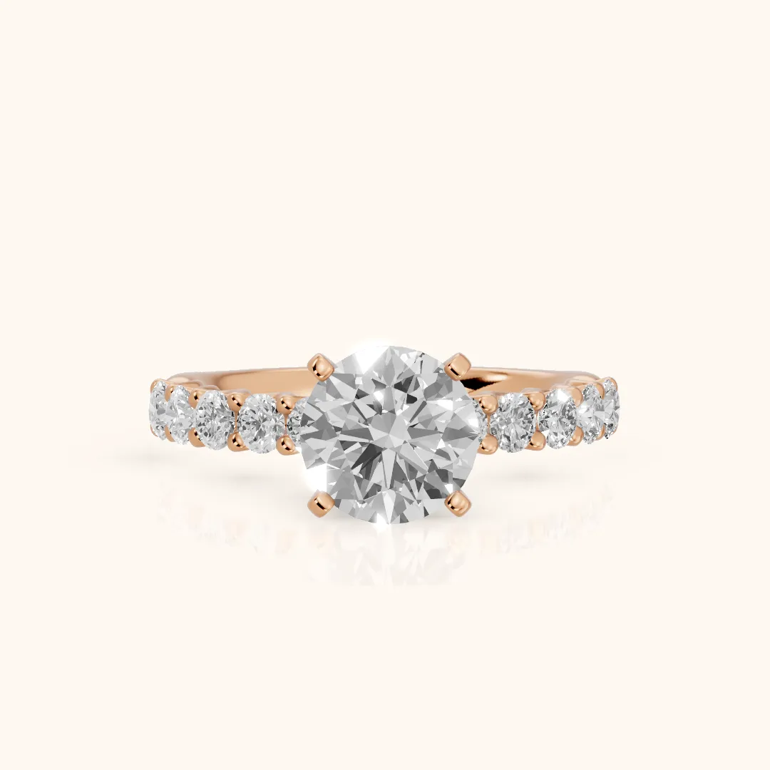 Heloise Statement Pavé Round Diamond Engagement Ring in Rose Gold — view 2