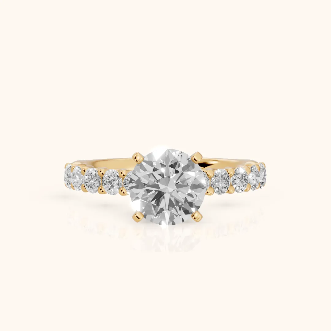 Heloise Statement Pavé Round Diamond Engagement Ring in Yellow Gold — view 2