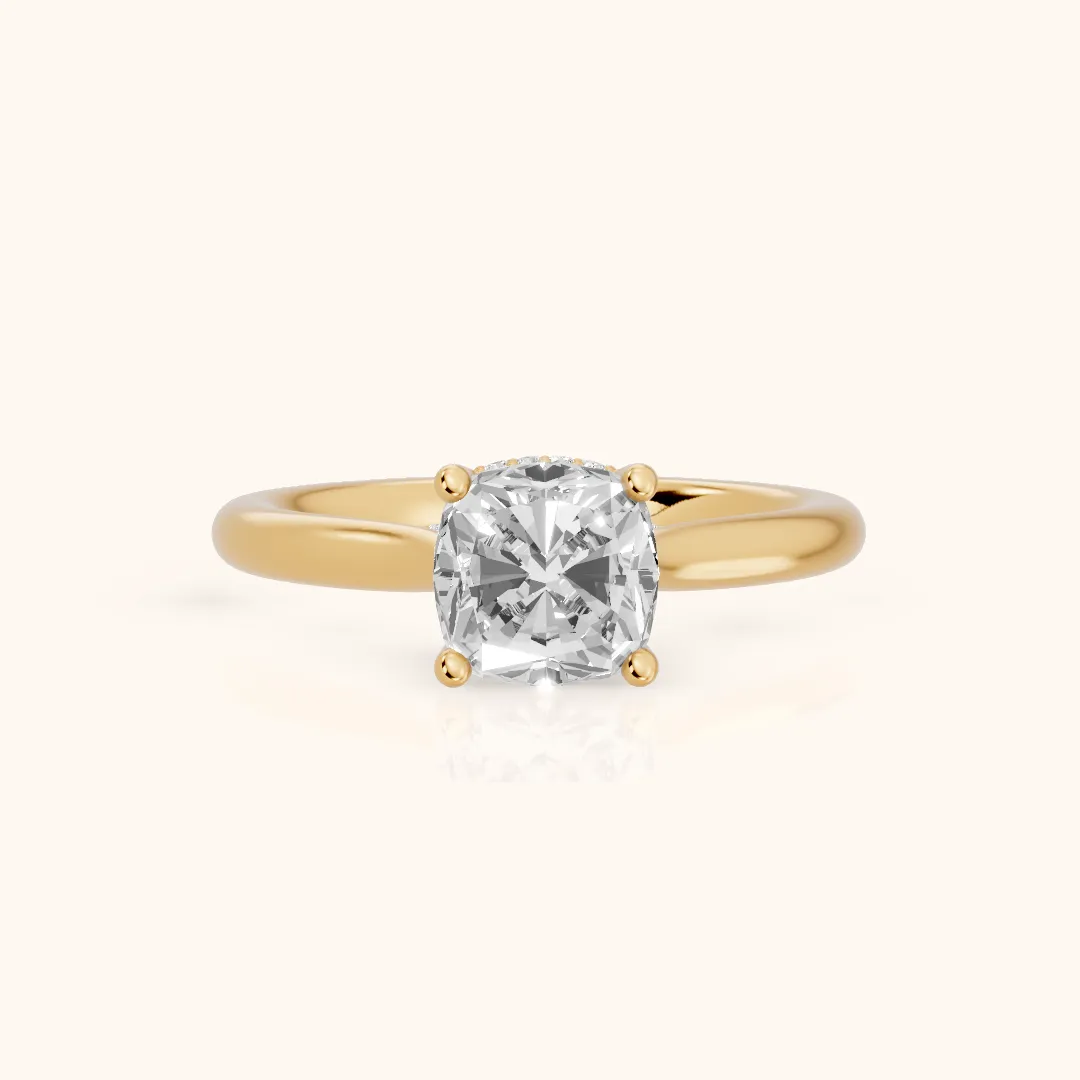 Hyacinth Hidden Halo Cathedral Cushion Diamond Engagement Ring in Yellow Gold — view 2