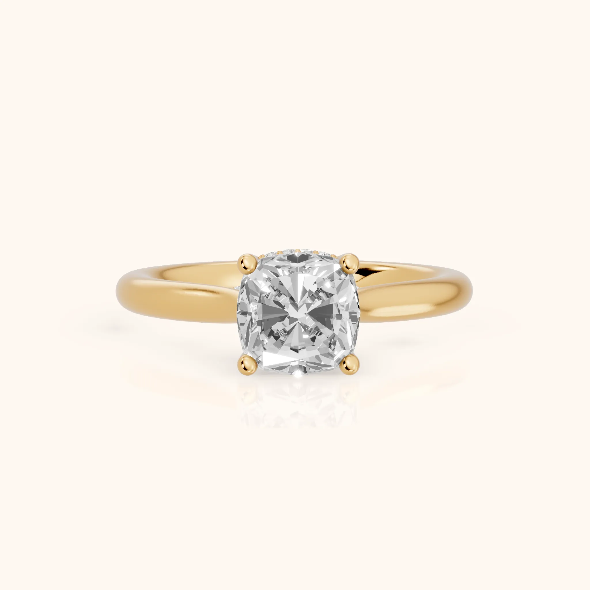 Hyacinth Hidden Halo Cathedral Cushion Diamond Engagement Ring in Yellow Gold — view 1