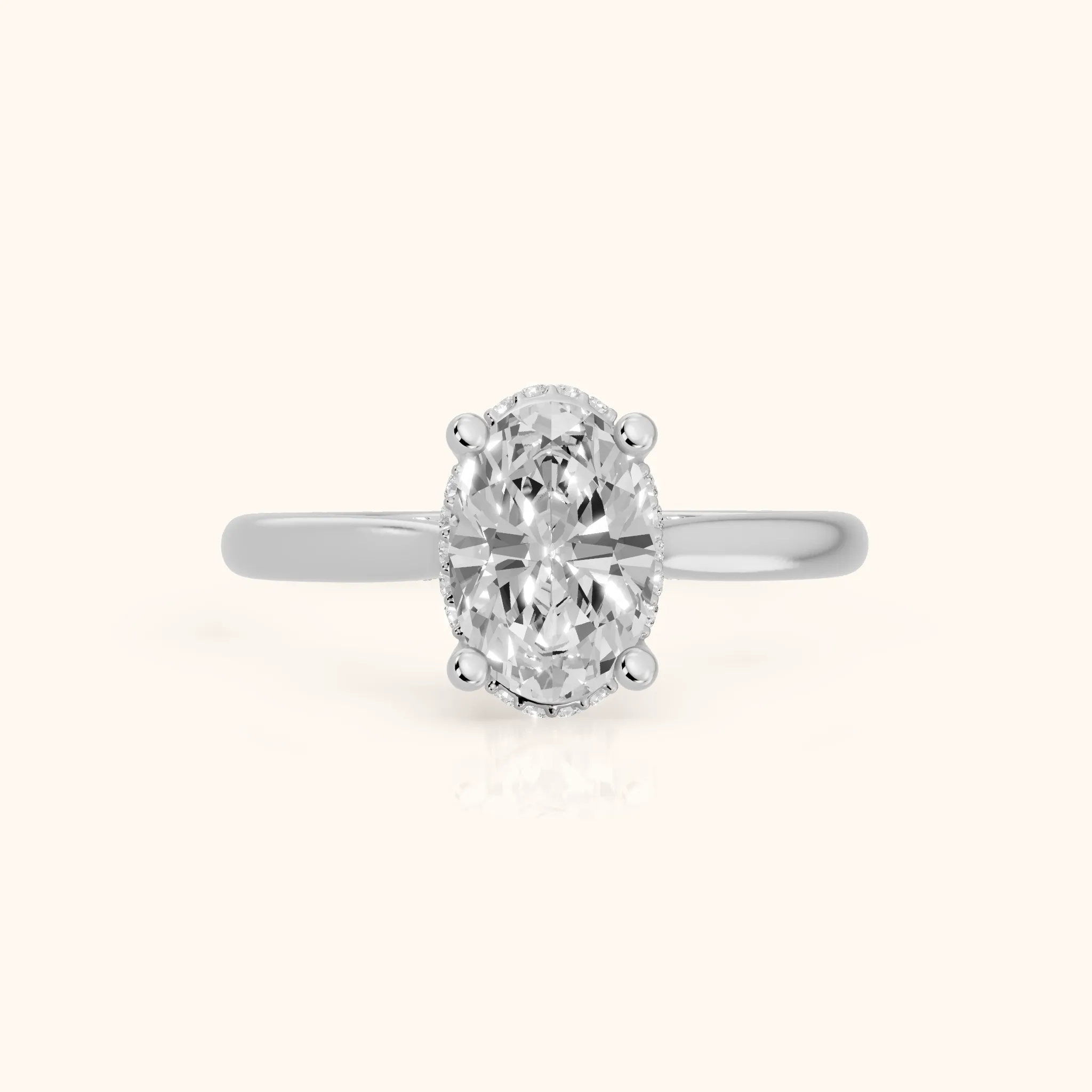 Hyacinth Hidden Halo Cathedral Oval Diamond Engagement Ring in Silver — view 1